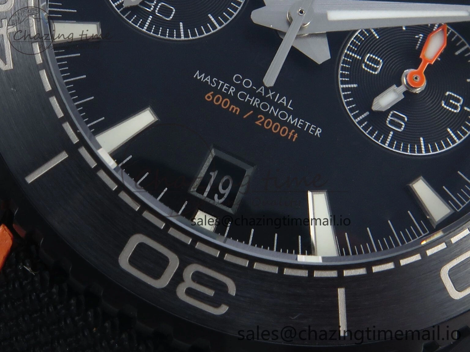 Planet Ocean Master Chronometer 600M 45.5mm SCF 1:1 Best Edition Black Orange Bezel Black Dial on Black Rubber Strap A9900 Super Clone