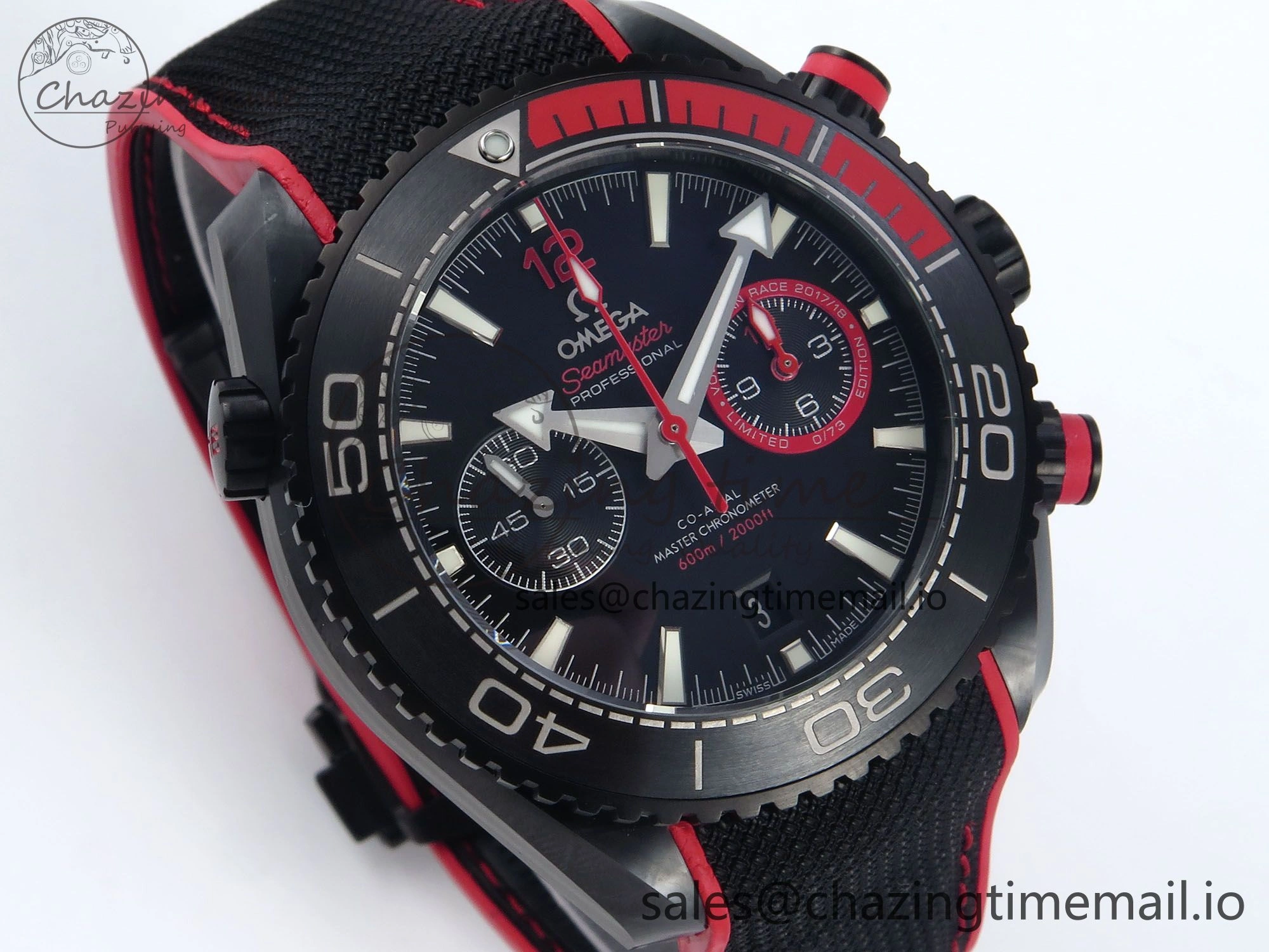 Planet Ocean Master Chronometer 600M 45.5mm SCF 1:1 Best Edition Black Red Dial on Black Rubber Strap A9900 Super Clone