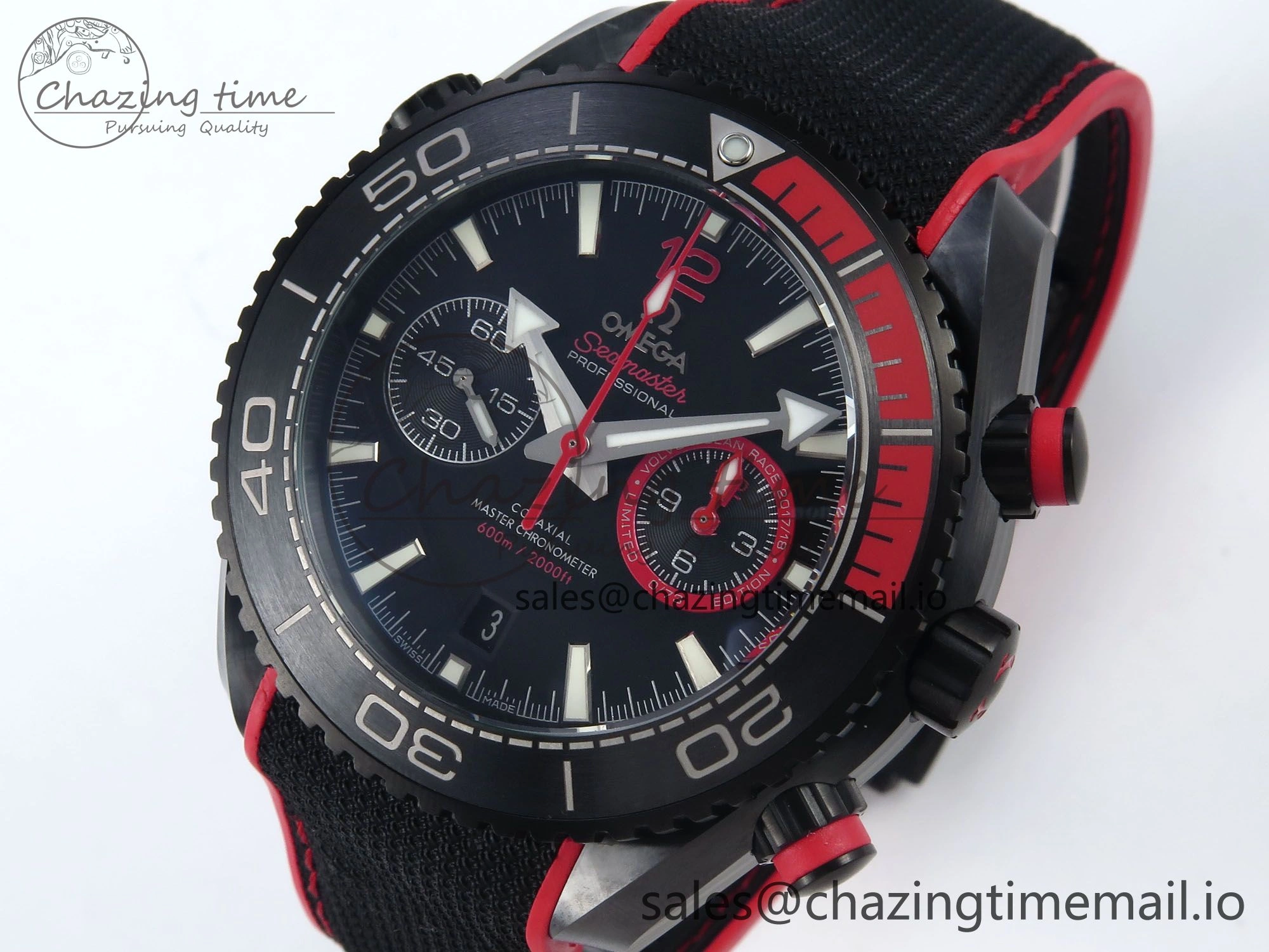 Planet Ocean Master Chronometer 600M 45.5mm SCF 1:1 Best Edition Black Red Dial on Black Rubber Strap A9900 Super Clone