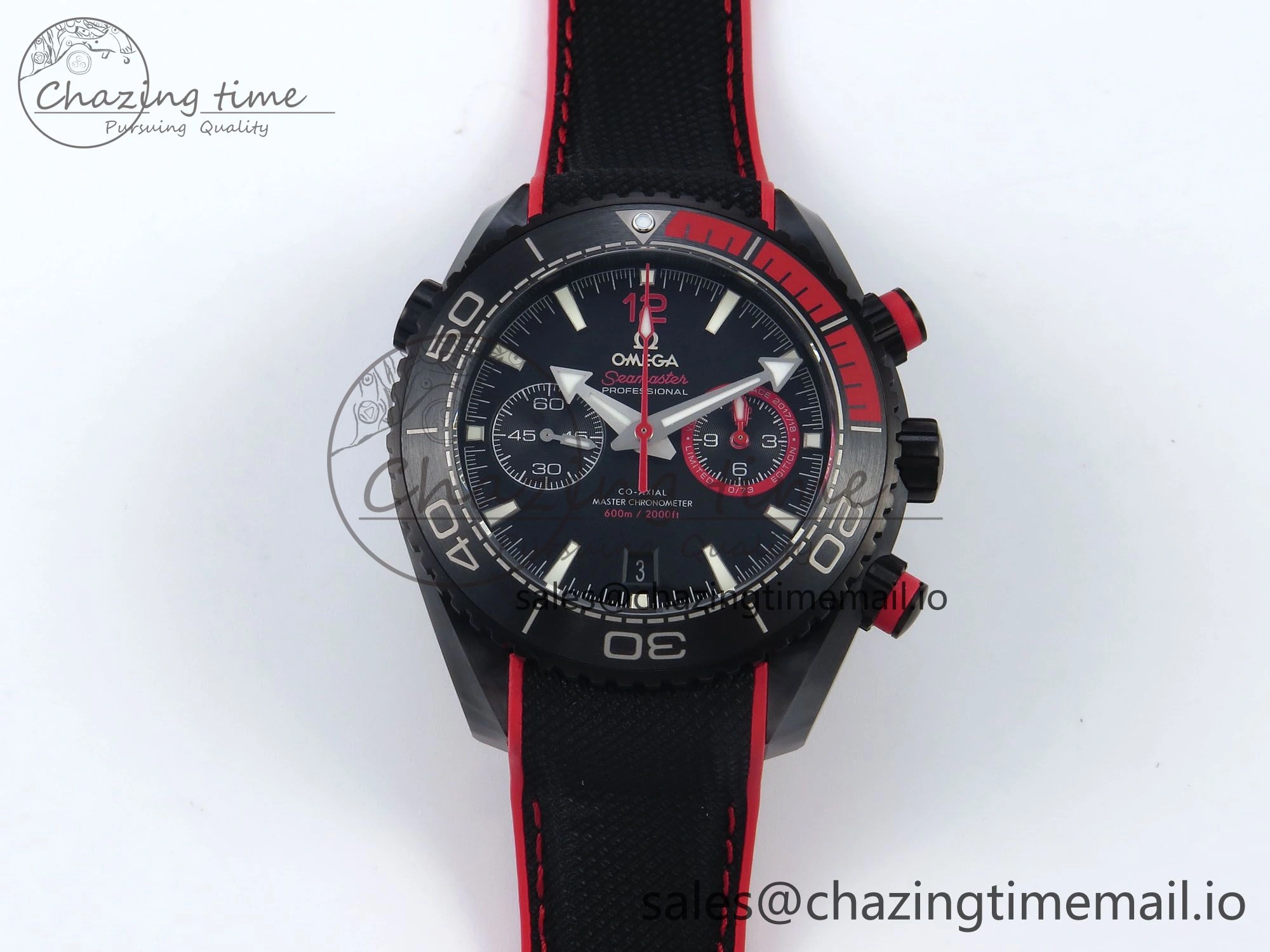 Planet Ocean Master Chronometer 600M 45.5mm SCF 1:1 Best Edition Black Red Dial on Black Rubber Strap A9900 Super Clone