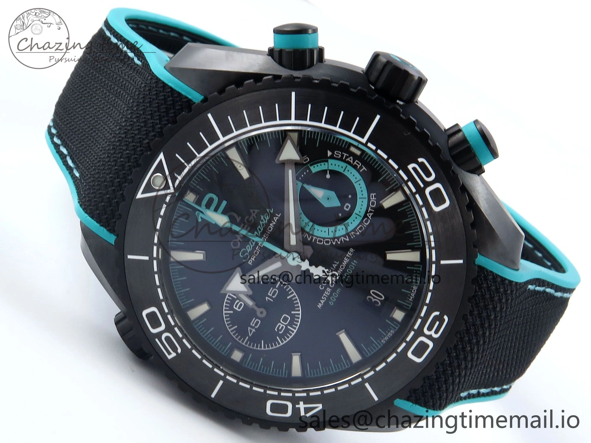 Planet Ocean Master Chronometer 600M 45.5mm SCF 1:1 Best Edition Black Tiffany Blue Dial on Black Rubber Strap A9900 Super Clone