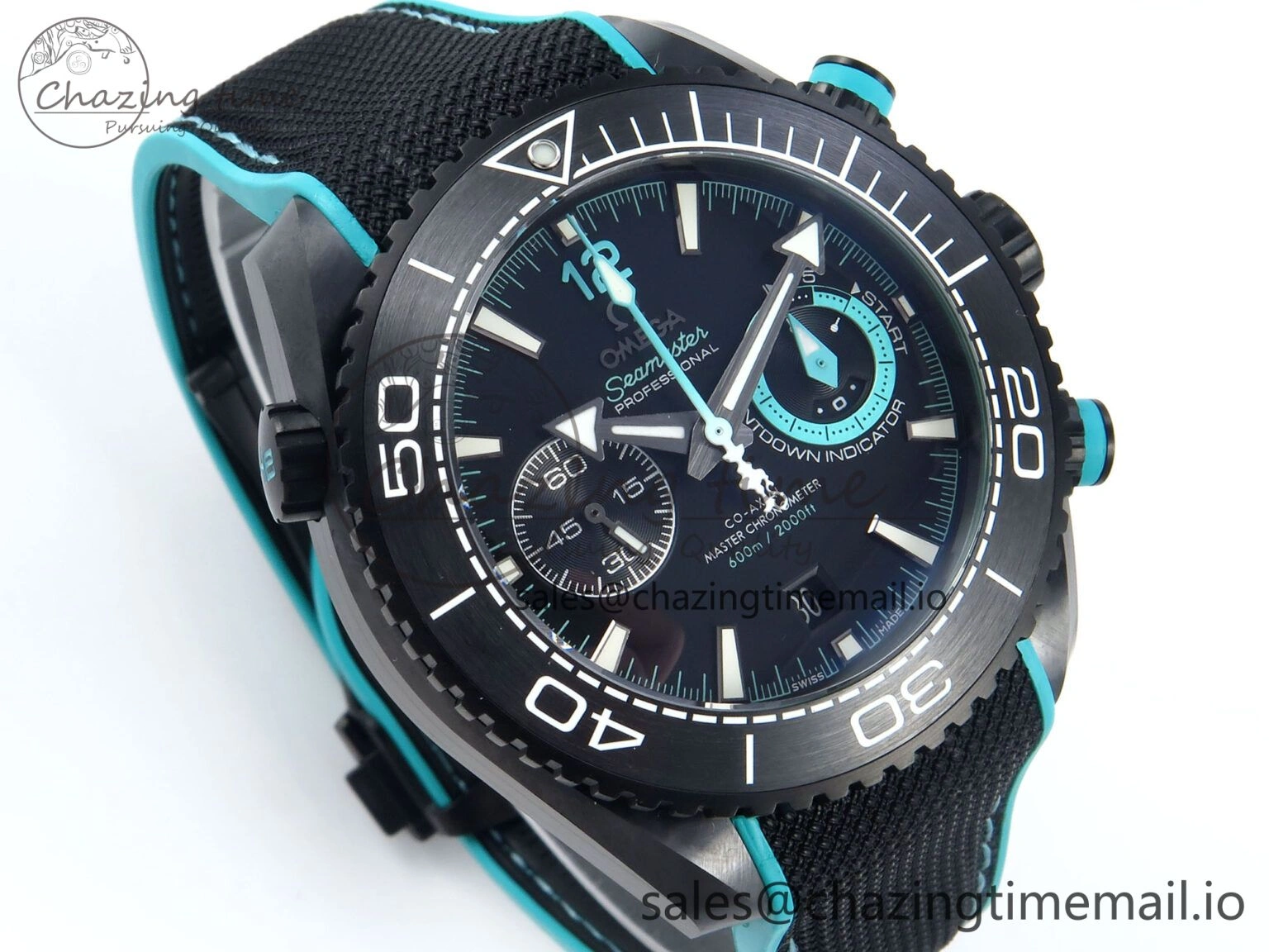 Planet Ocean Master Chronometer 600M 45.5mm SCF 1:1 Best Edition Black Tiffany Blue Dial on Black Rubber Strap A9900 Super Clone