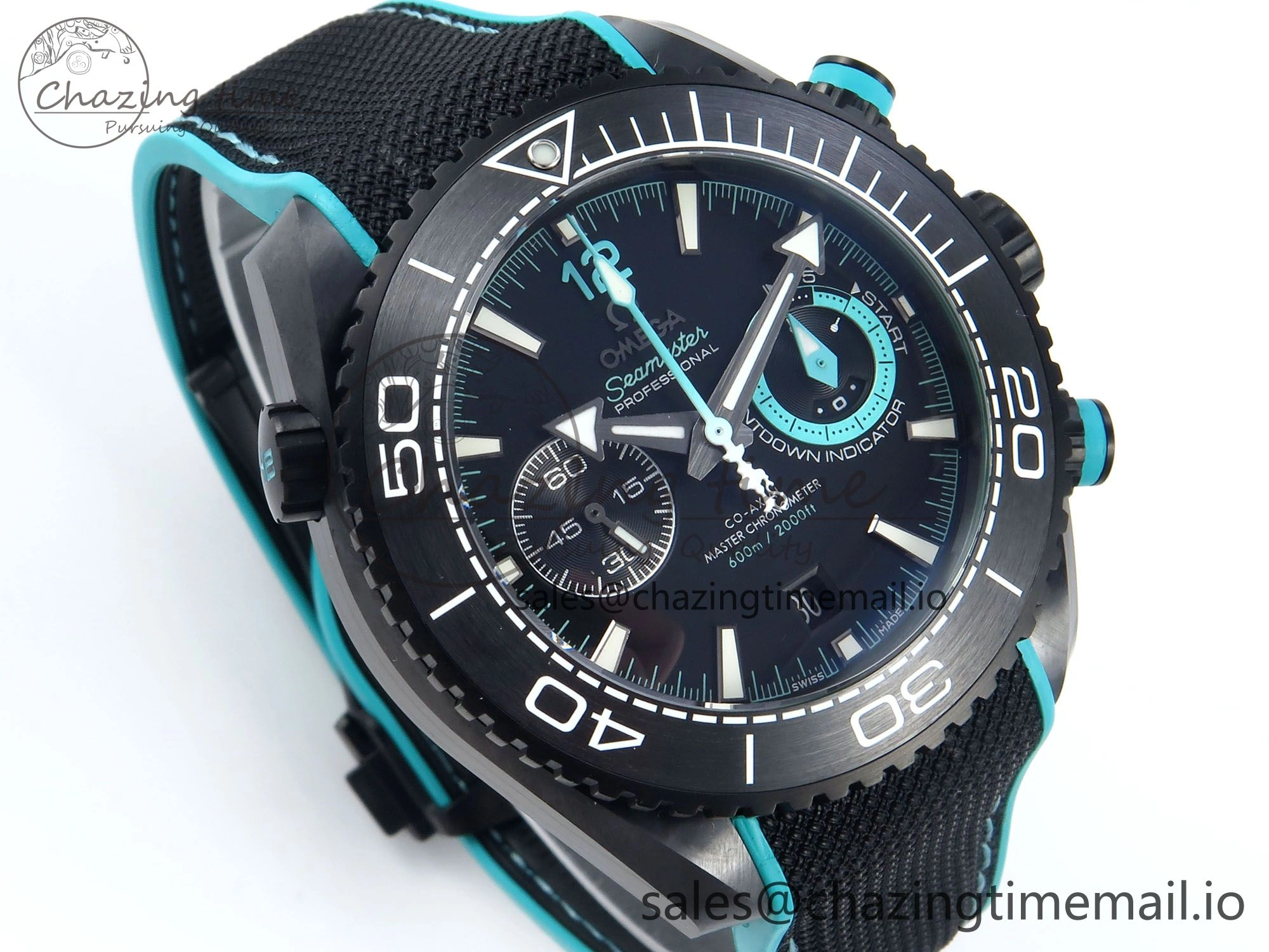 Planet Ocean Master Chronometer 600M 45.5mm SCF 1:1 Best Edition Black Tiffany Blue Dial on Black Rubber Strap A9900 Super Clone