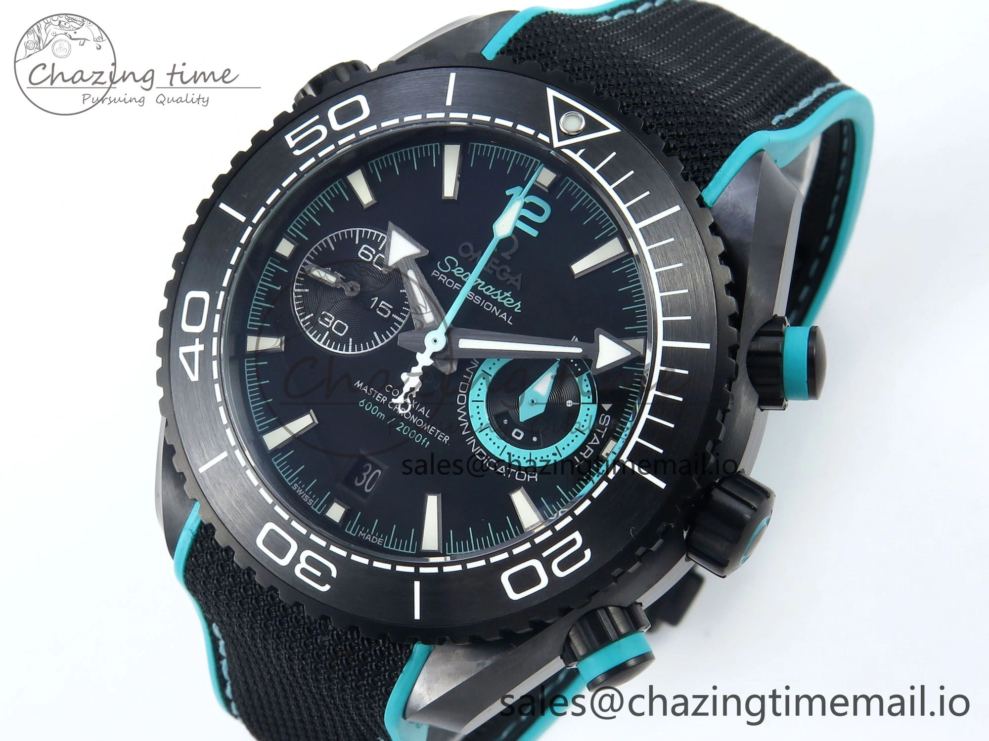 Planet Ocean Master Chronometer 600M 45.5mm SCF 1:1 Best Edition Black Tiffany Blue Dial on Black Rubber Strap A9900 Super Clone