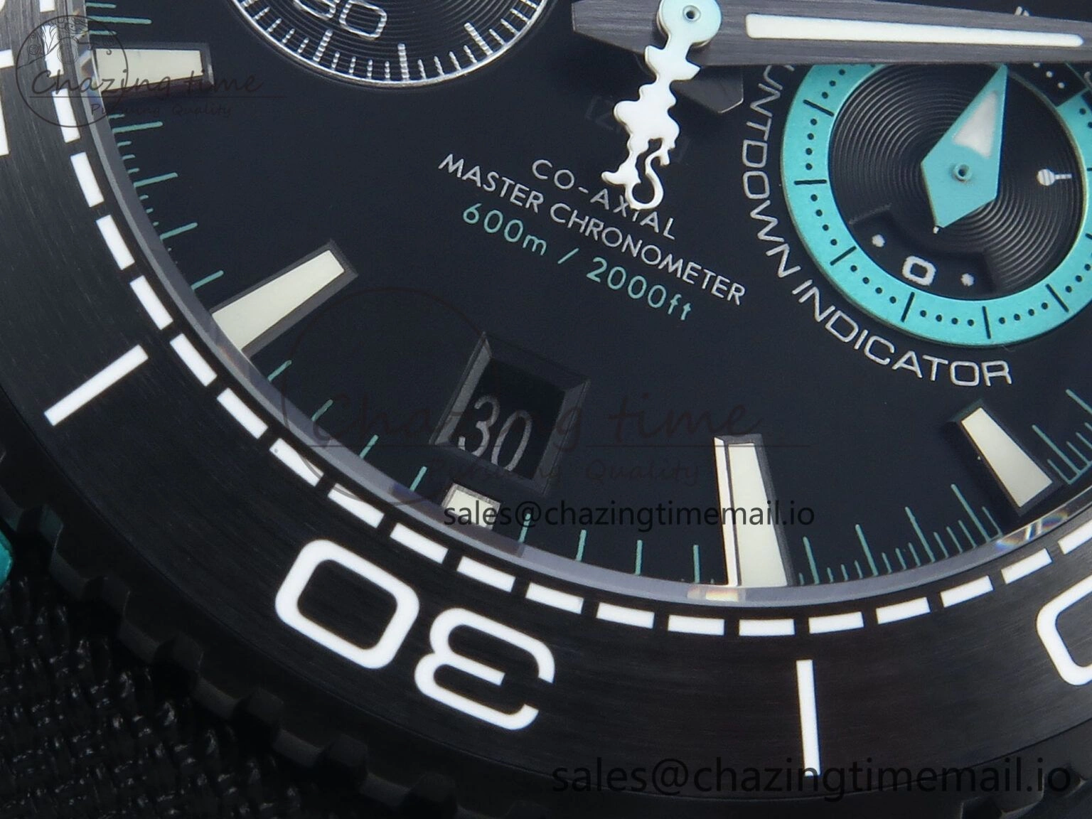 Planet Ocean Master Chronometer 600M 45.5mm SCF 1:1 Best Edition Black Tiffany Blue Dial on Black Rubber Strap A9900 Super Clone