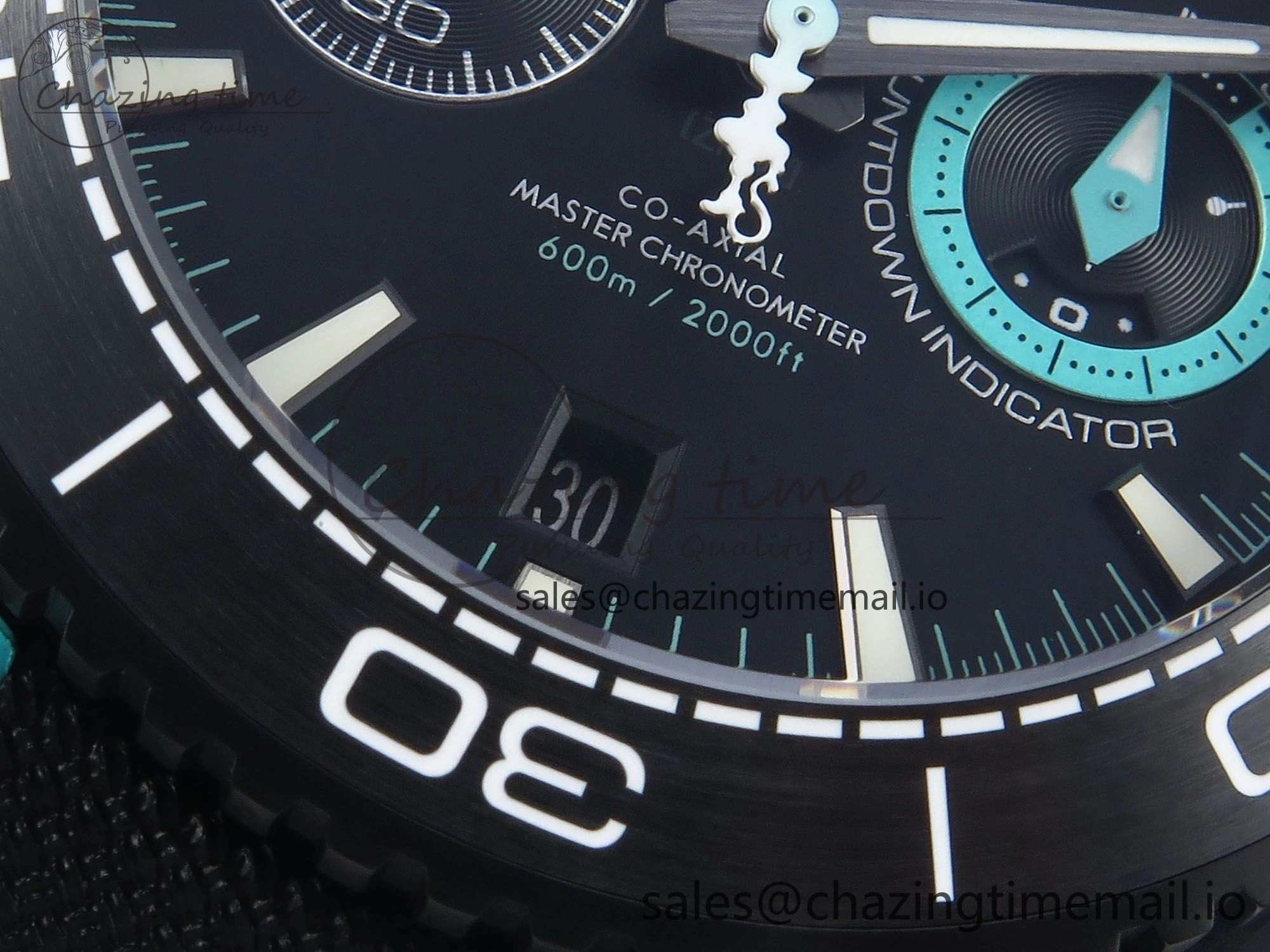 Planet Ocean Master Chronometer 600M 45.5mm SCF 1:1 Best Edition Black Tiffany Blue Dial on Black Rubber Strap A9900 Super Clone