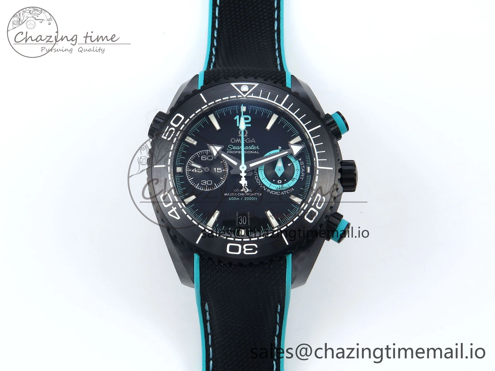 Planet Ocean Master Chronometer 600M 45.5mm SCF 1:1 Best Edition Black Tiffany Blue Dial on Black Rubber Strap A9900 Super Clone
