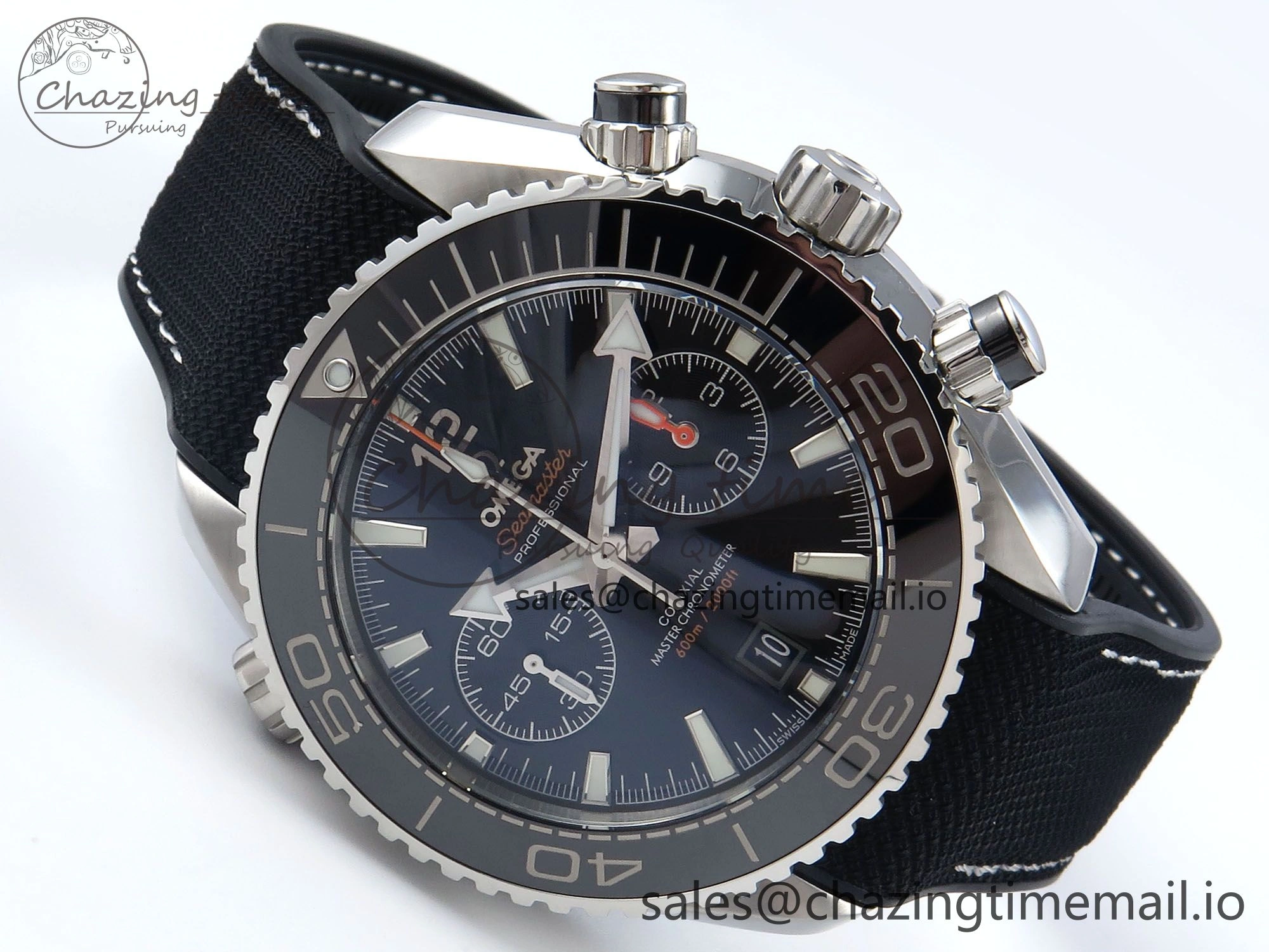 Planet Ocean Master Chronometer 600M 45.5mm SS SCF 1:1 Best Edition Black Bezel Black Dial on Black Rubber Strap A9900 Super Clone