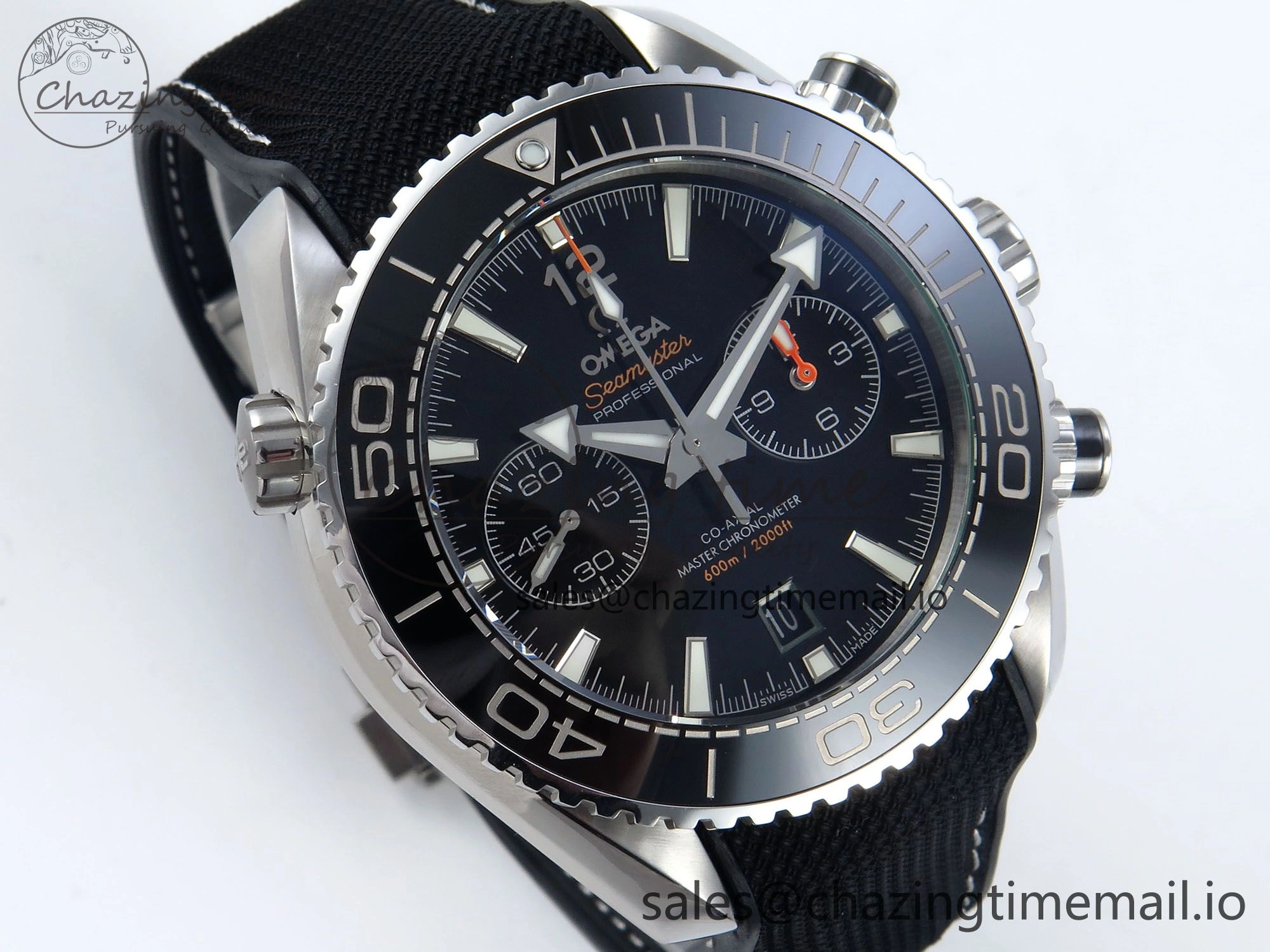 Planet Ocean Master Chronometer 600M 45.5mm SS SCF 1:1 Best Edition Black Bezel Black Dial on Black Rubber Strap A9900 Super Clone
