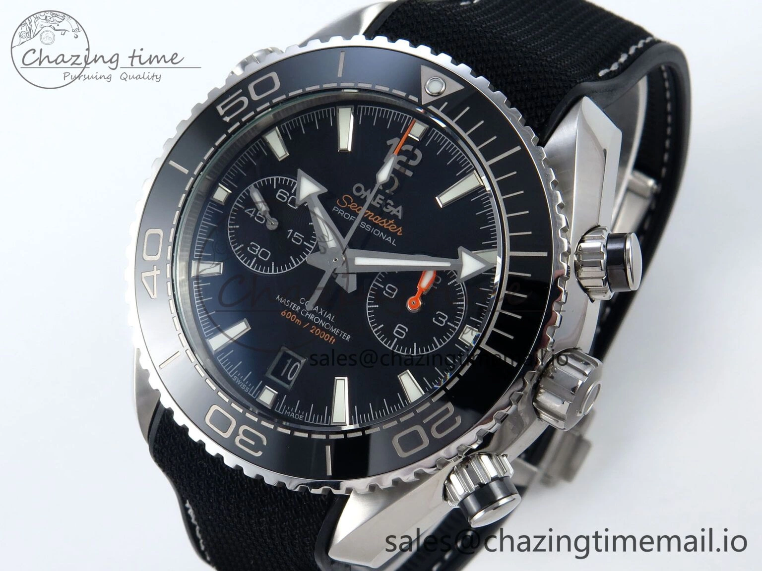 Planet Ocean Master Chronometer 600M 45.5mm SS SCF 1:1 Best Edition Black Bezel Black Dial on Black Rubber Strap A9900 Super Clone