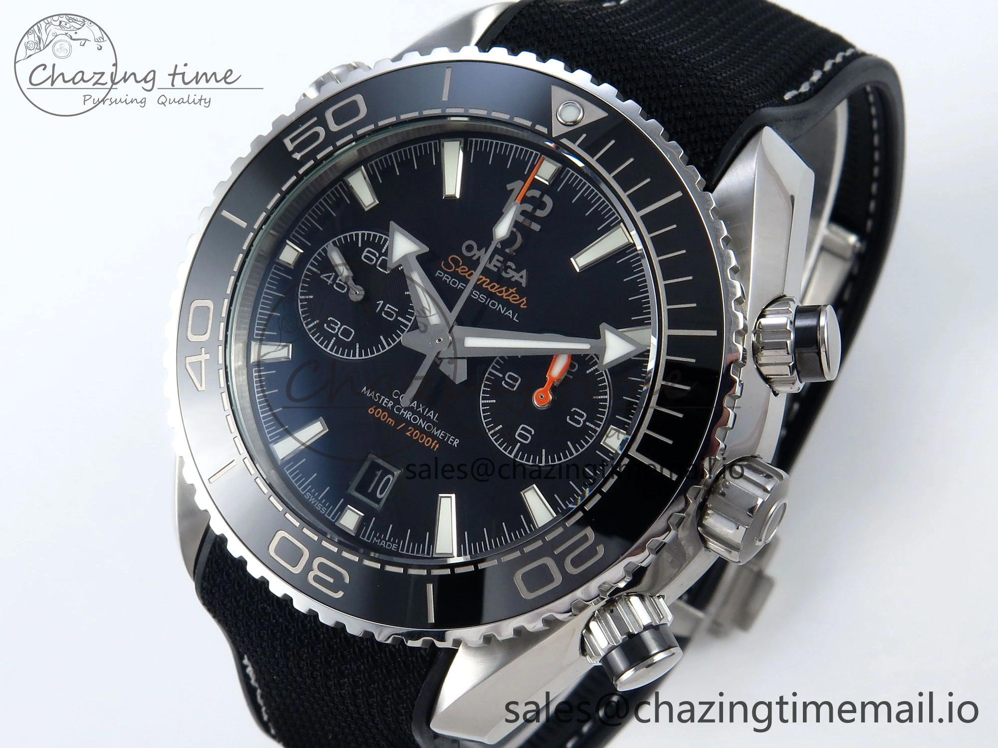 Planet Ocean Master Chronometer 600M 45.5mm SS SCF 1:1 Best Edition Black Bezel Black Dial on Black Rubber Strap A9900 Super Clone