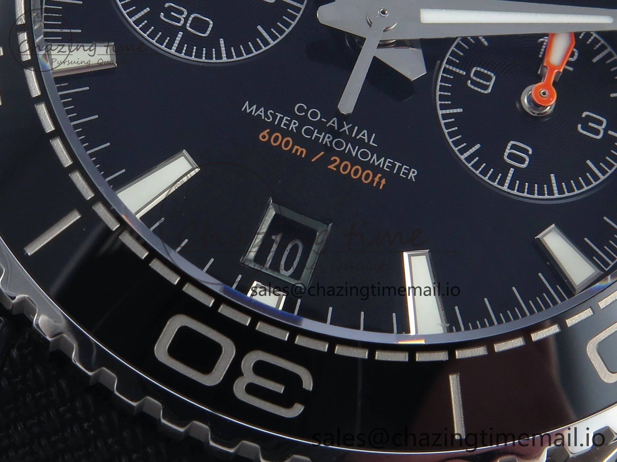 Planet Ocean Master Chronometer 600M 45.5mm SS SCF 1:1 Best Edition Black Bezel Black Dial on Black Rubber Strap A9900 Super Clone