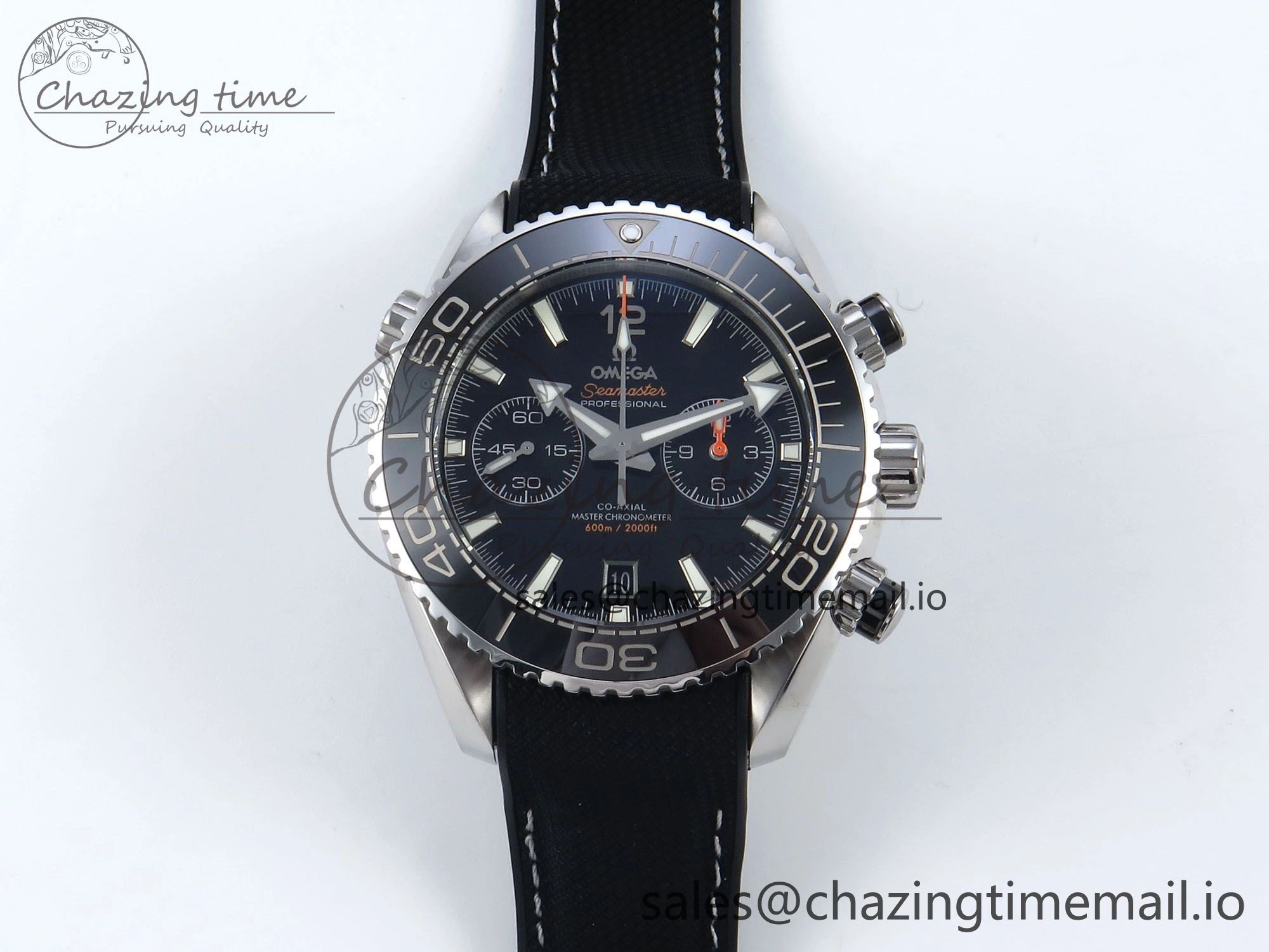 Planet Ocean Master Chronometer 600M 45.5mm SS SCF 1:1 Best Edition Black Bezel Black Dial on Black Rubber Strap A9900 Super Clone