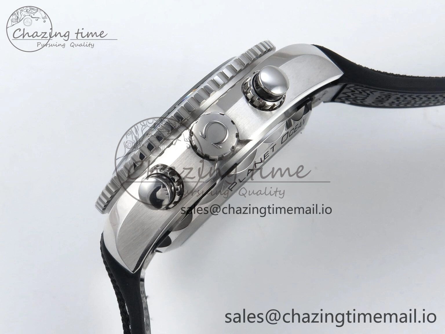 Planet Ocean Master Chronometer 600M 45.5mm SS SCF 1:1 Best Edition Black Bezel Black Dial on Black Rubber Strap A9900 Super Clone