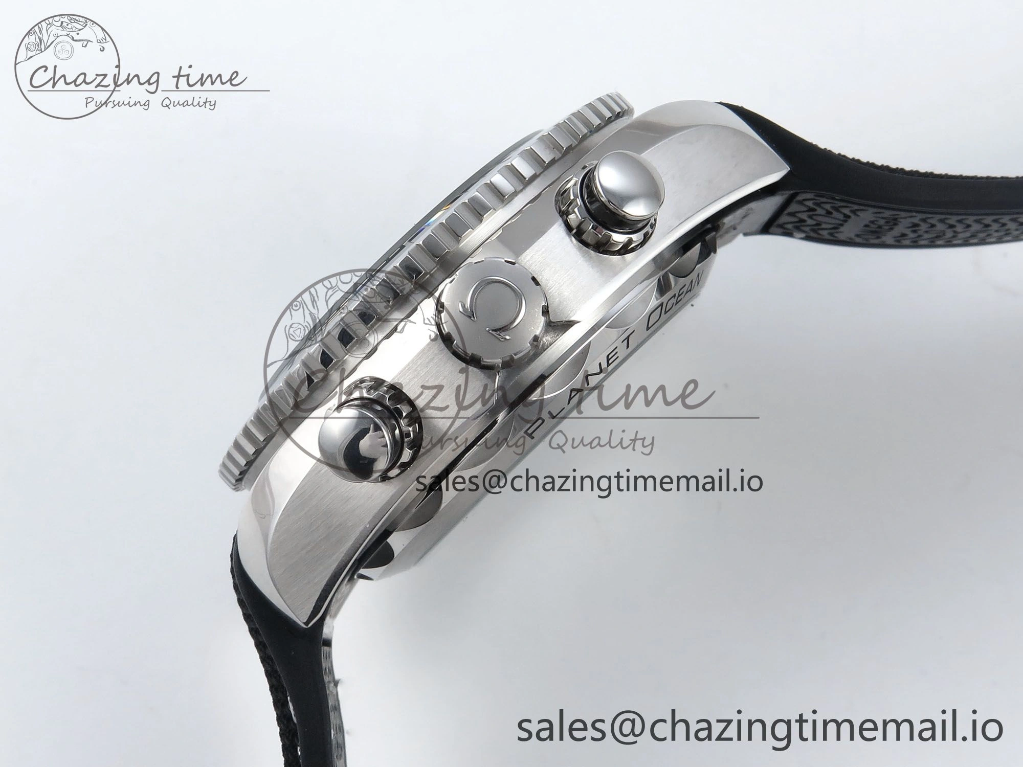 Planet Ocean Master Chronometer 600M 45.5mm SS SCF 1:1 Best Edition Black Bezel Black Dial on Black Rubber Strap A9900 Super Clone