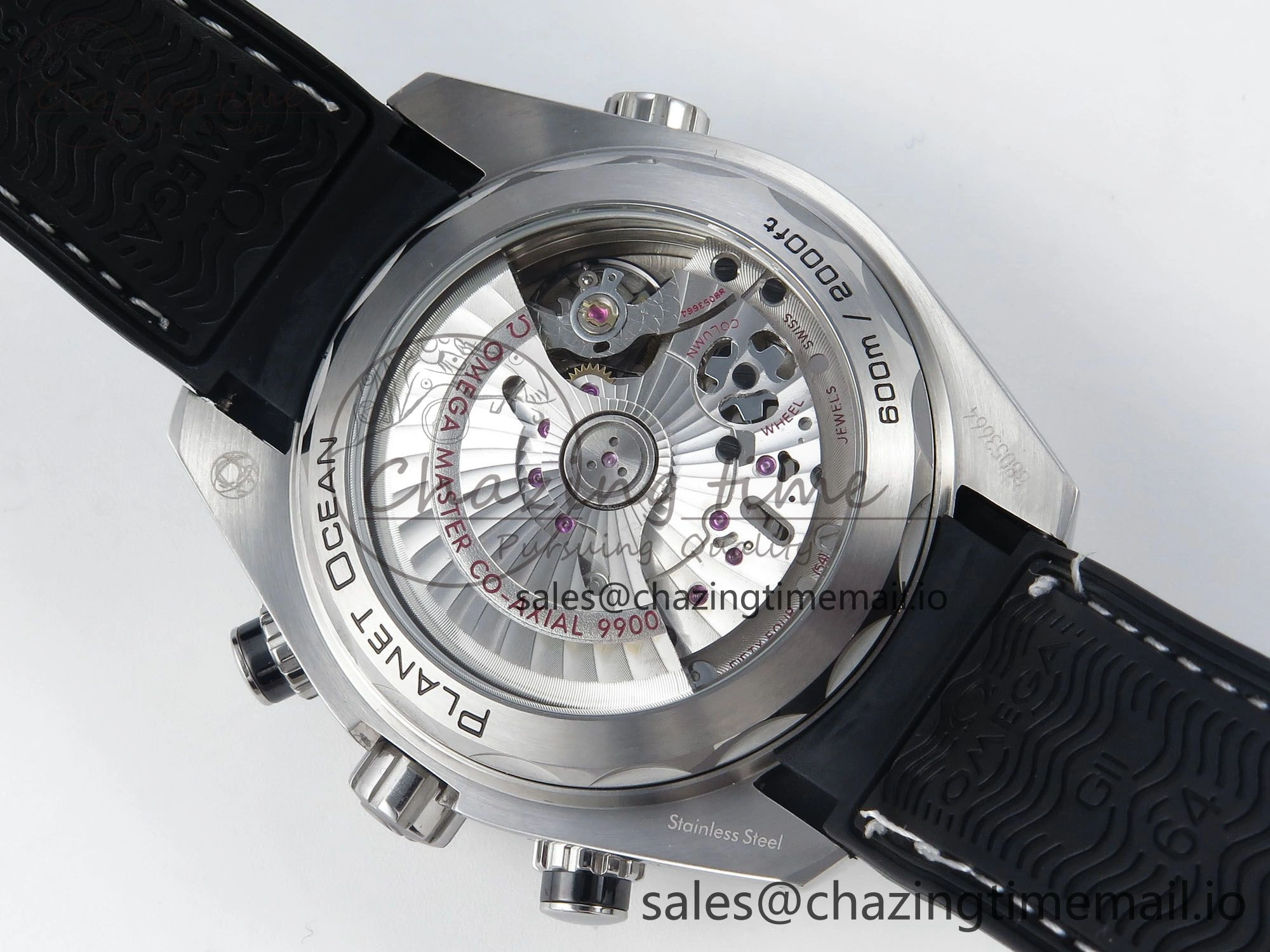 Planet Ocean Master Chronometer 600M 45.5mm SS SCF 1:1 Best Edition Black Bezel Black Dial on Black Rubber Strap A9900 Super Clone