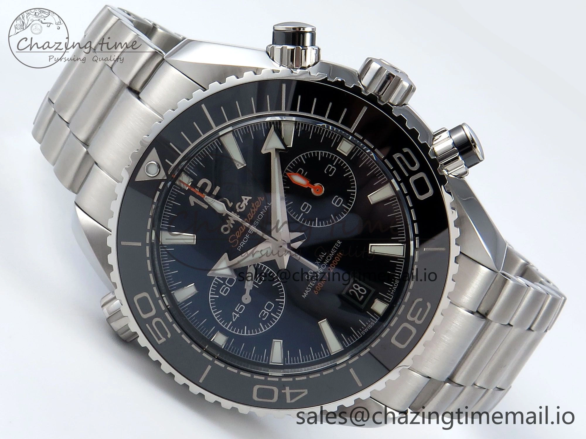 Planet Ocean Master Chronometer 600M 45.5mm SS SCF 1:1 Best Edition Black Bezel Black Dial on SS Bracelet A9900 Super Clone