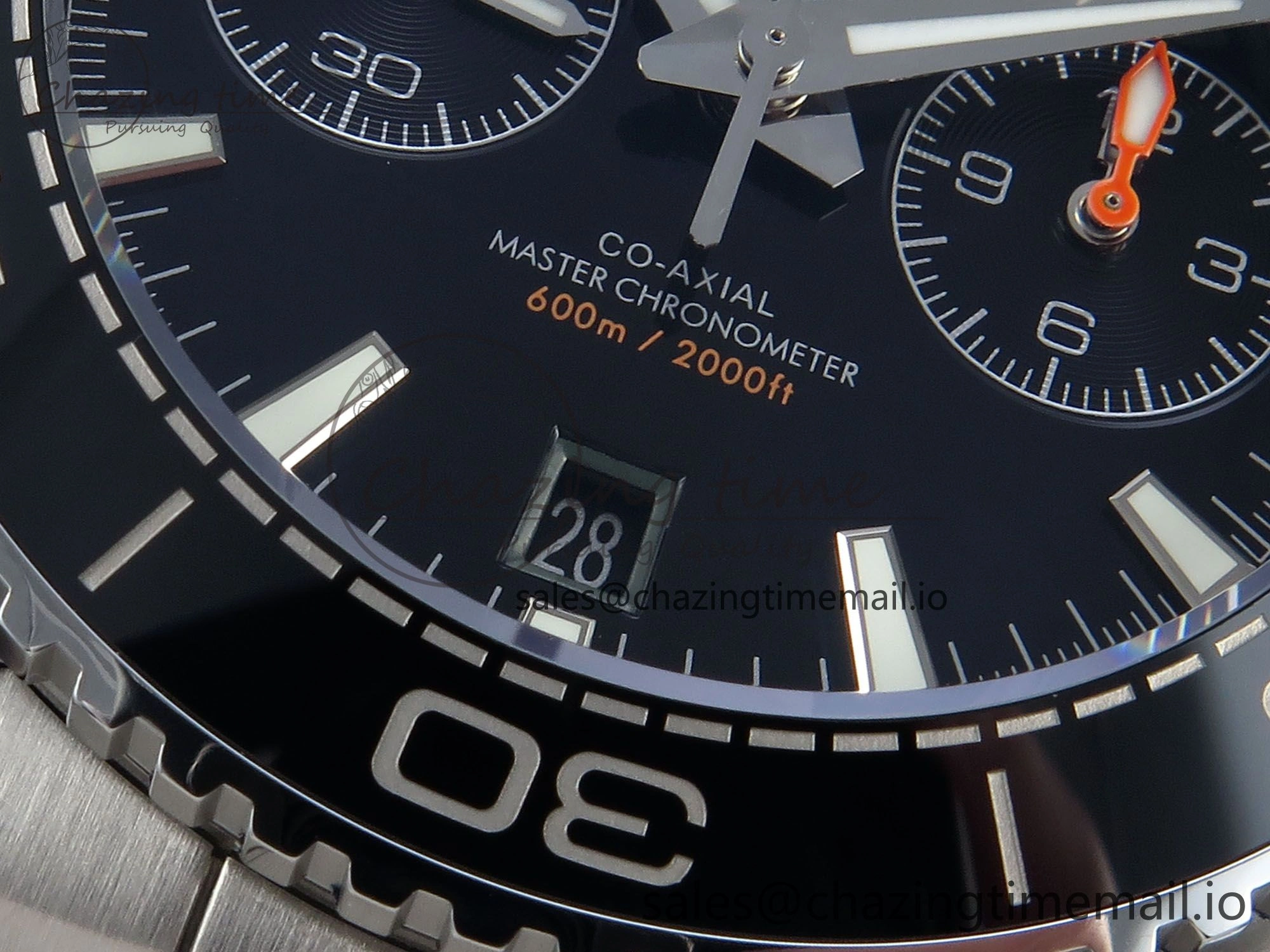 Planet Ocean Master Chronometer 600M 45.5mm SS SCF 1:1 Best Edition Black Bezel Black Dial on SS Bracelet A9900 Super Clone