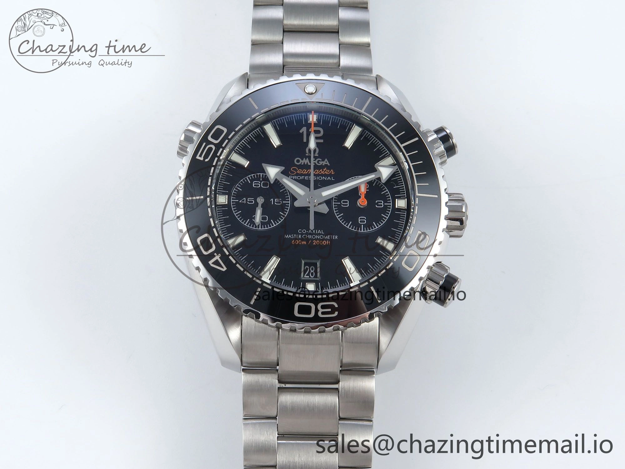 Planet Ocean Master Chronometer 600M 45.5mm SS SCF 1:1 Best Edition Black Bezel Black Dial on SS Bracelet A9900 Super Clone