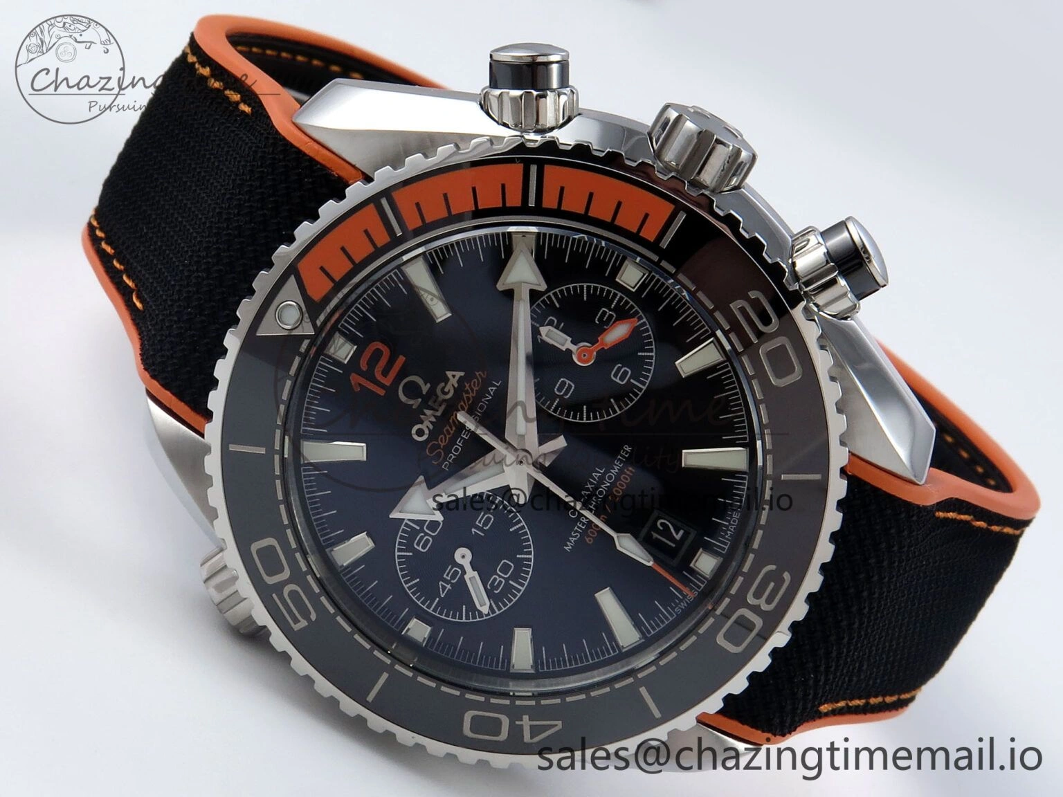 Planet Ocean Master Chronometer 600M 45.5mm SS SCF 1:1 Best Edition Black Orange Bezel Black Dial on Black Rubber Strap A9900 Super Clone