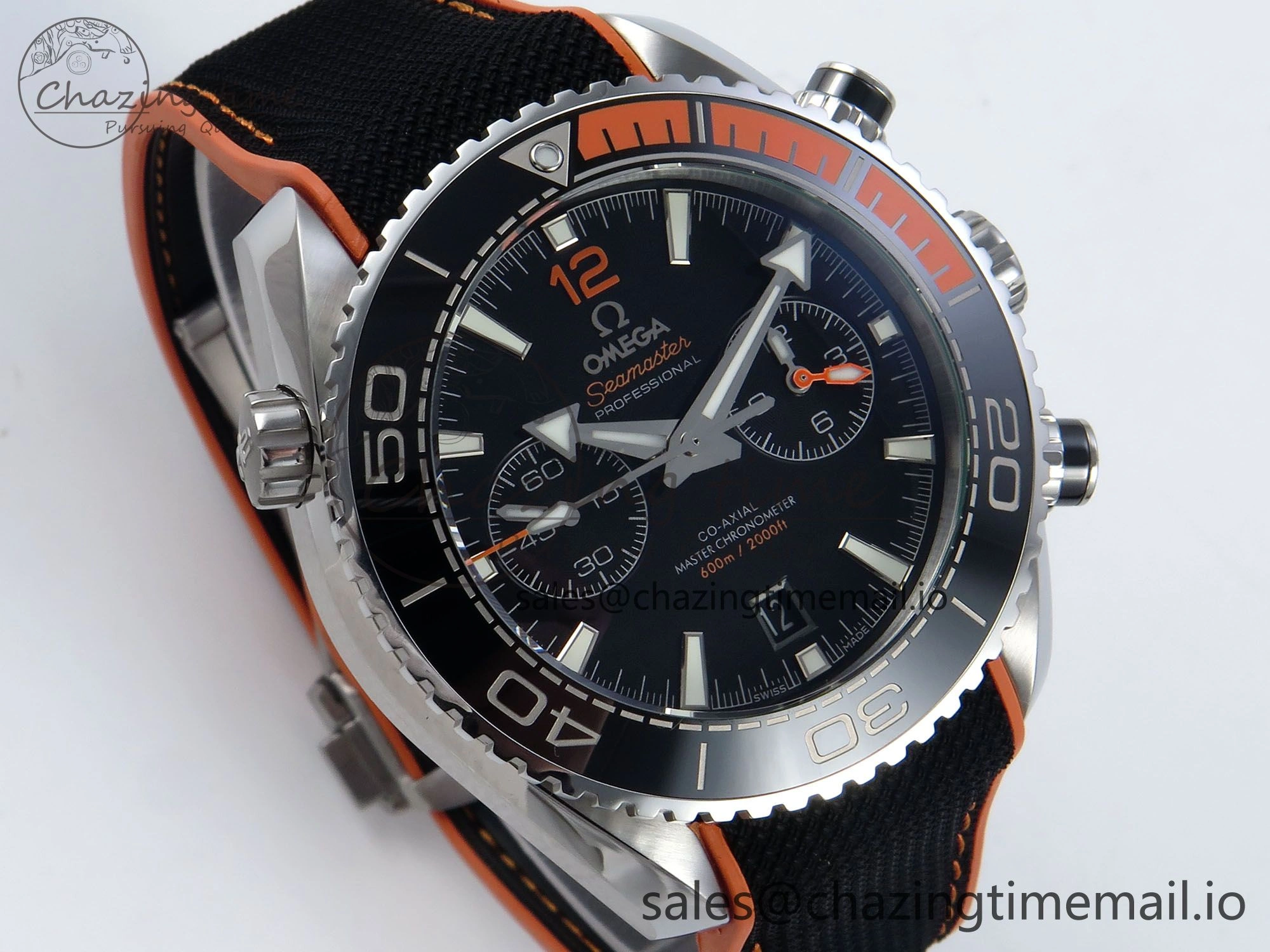 Planet Ocean Master Chronometer 600M 45.5mm SS SCF 1:1 Best Edition Black Orange Bezel Black Dial on Black Rubber Strap A9900 Super Clone