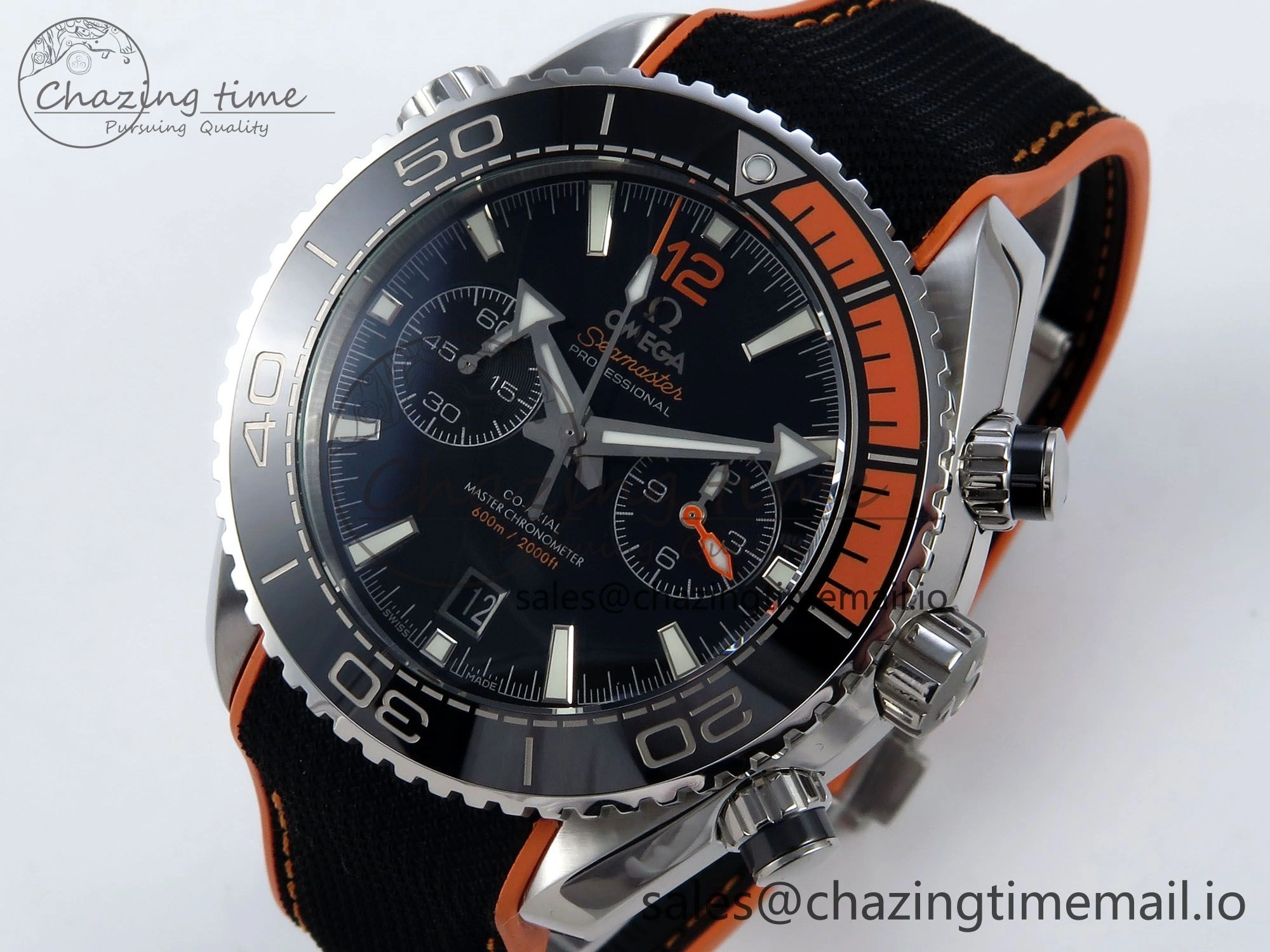 Planet Ocean Master Chronometer 600M 45.5mm SS SCF 1:1 Best Edition Black Orange Bezel Black Dial on Black Rubber Strap A9900 Super Clone
