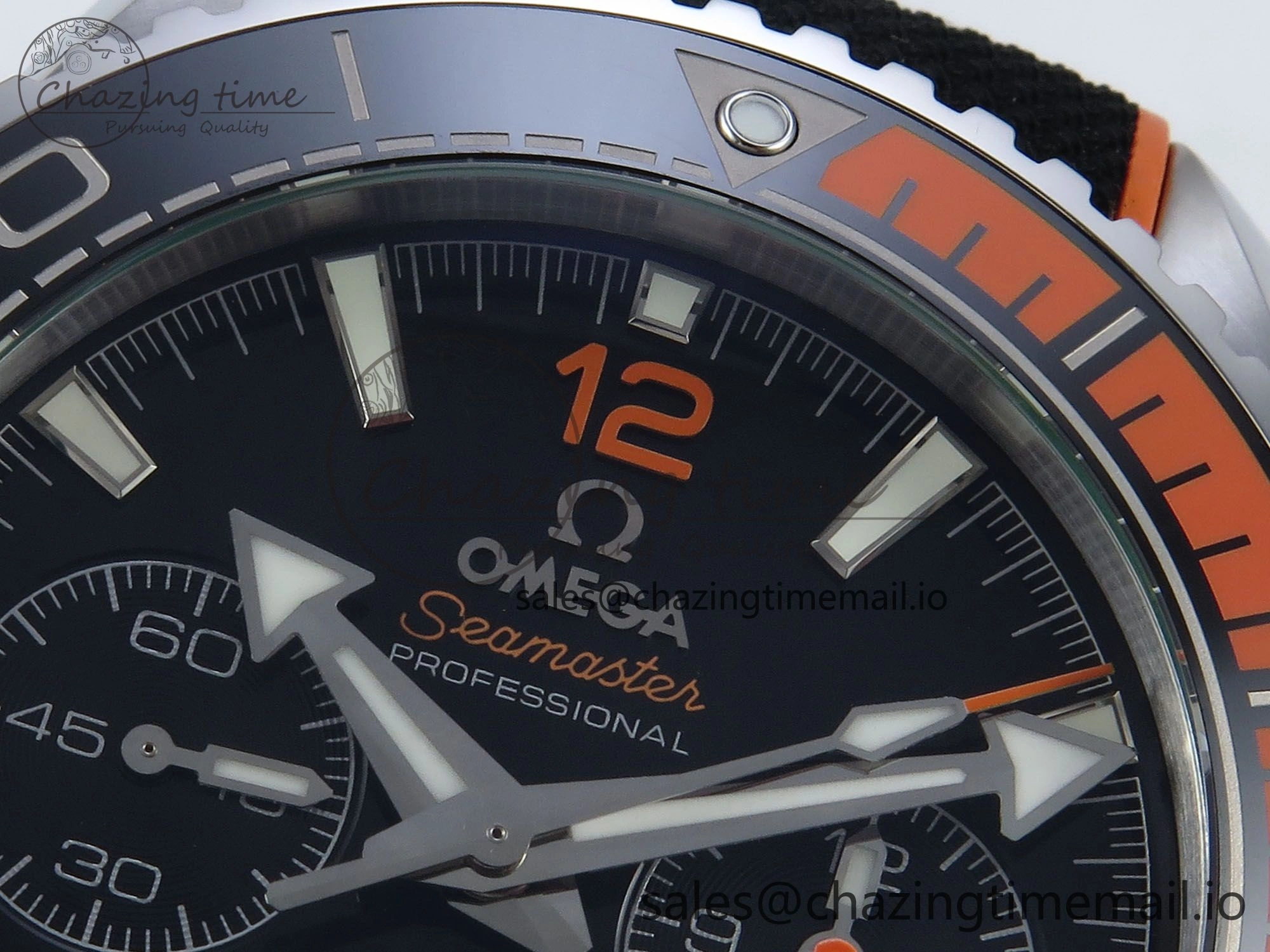 Planet Ocean Master Chronometer 600M 45.5mm SS SCF 1:1 Best Edition Black Orange Bezel Black Dial on Black Rubber Strap A9900 Super Clone