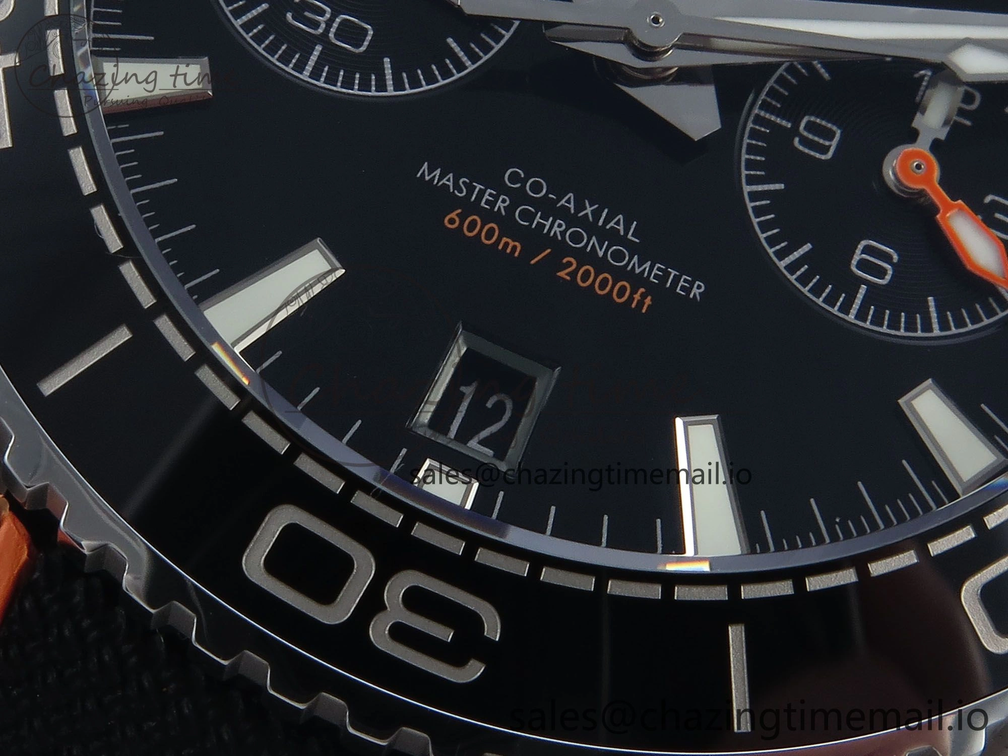 Planet Ocean Master Chronometer 600M 45.5mm SS SCF 1:1 Best Edition Black Orange Bezel Black Dial on Black Rubber Strap A9900 Super Clone