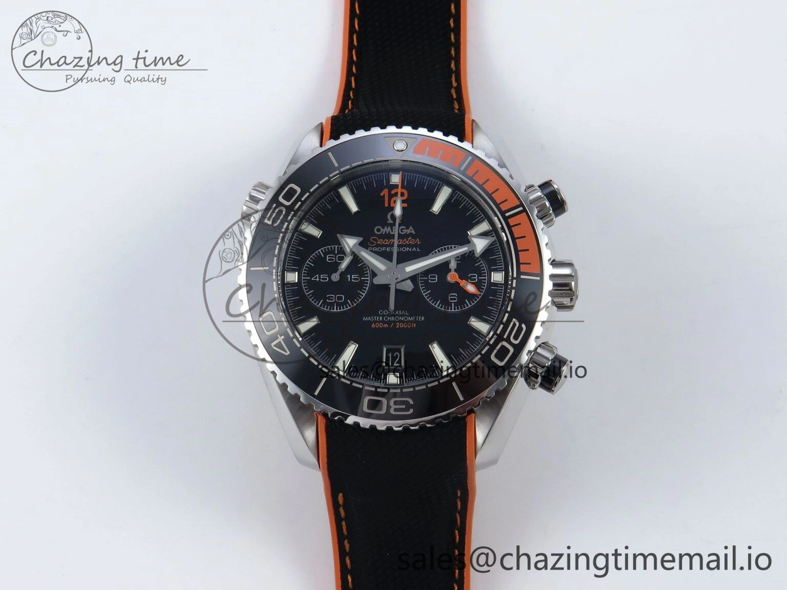 Planet Ocean Master Chronometer 600M 45.5mm SS SCF 1:1 Best Edition Black Orange Bezel Black Dial on Black Rubber Strap A9900 Super Clone