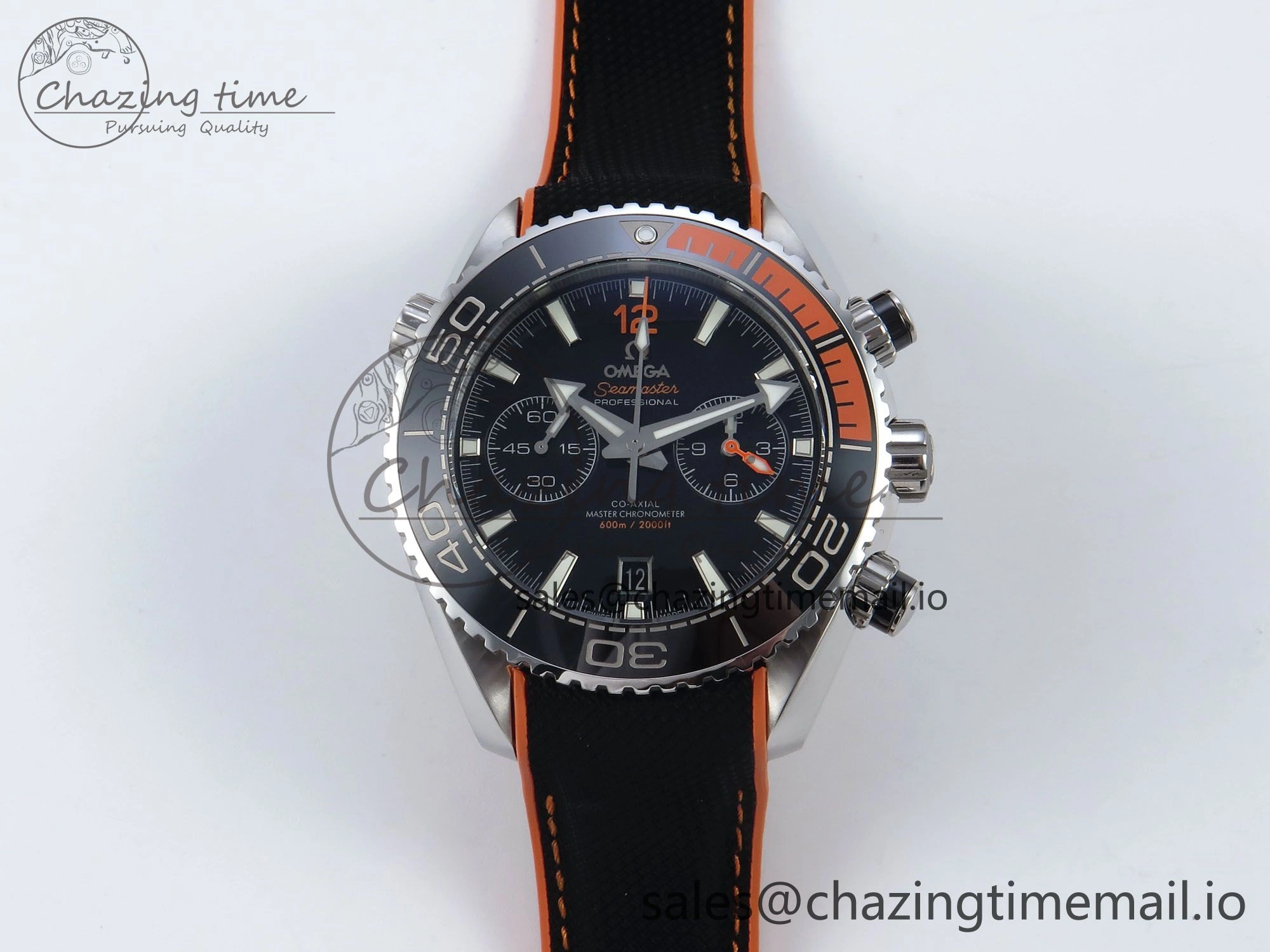 Planet Ocean Master Chronometer 600M 45.5mm SS SCF 1:1 Best Edition Black Orange Bezel Black Dial on Black Rubber Strap A9900 Super Clone