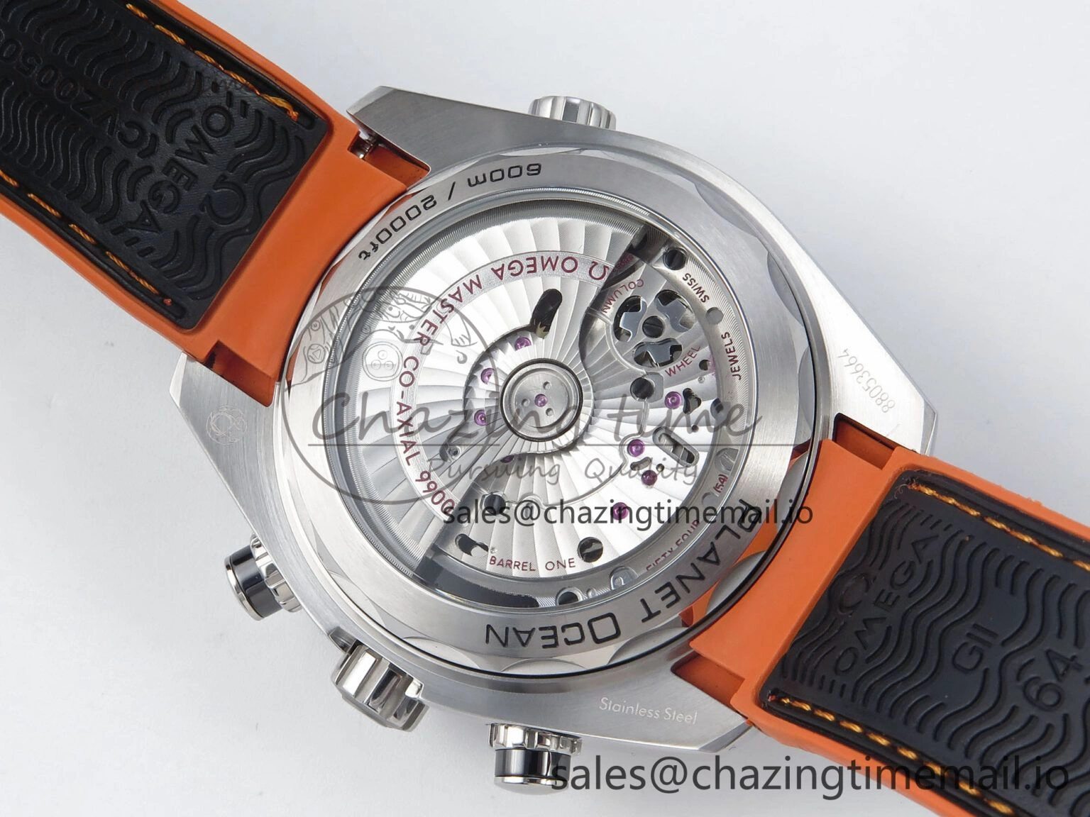 Planet Ocean Master Chronometer 600M 45.5mm SS SCF 1:1 Best Edition Black Orange Bezel Black Dial on Black Rubber Strap A9900 Super Clone