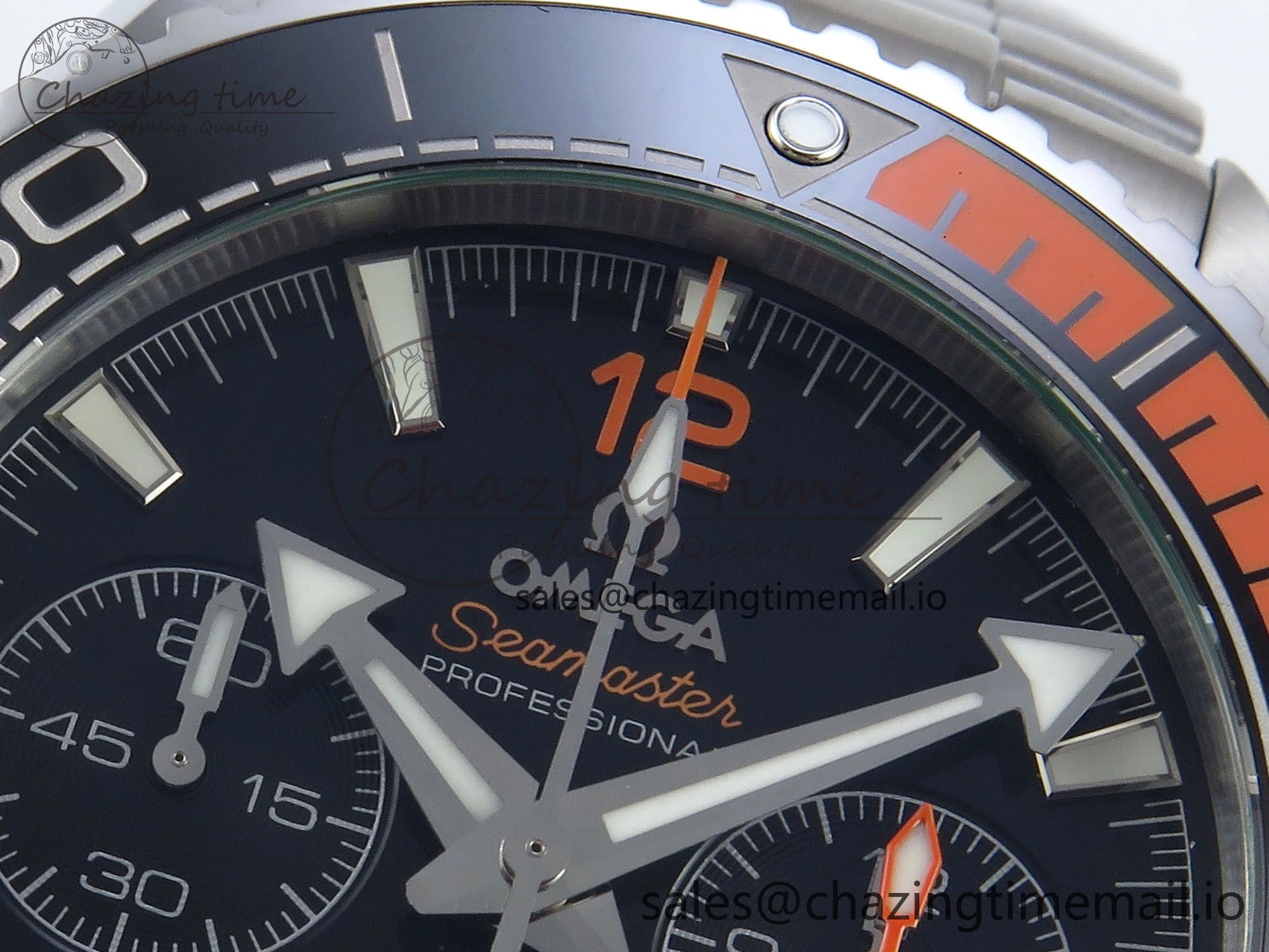 Planet Ocean Master Chronometer 600M 45.5mm SS SCF 1:1 Best Edition Black Orange Bezel Black Dial on SS Bracelet A9900 Super Clone