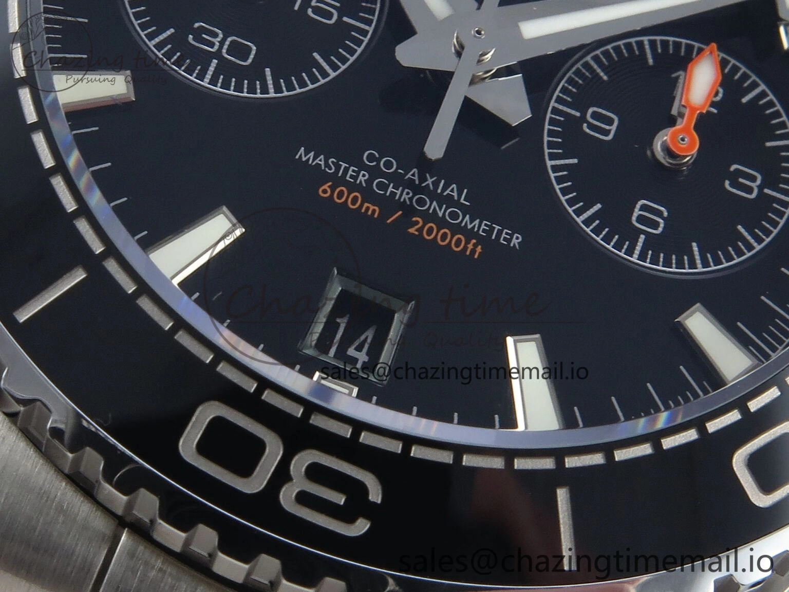 Planet Ocean Master Chronometer 600M 45.5mm SS SCF 1:1 Best Edition Black Orange Bezel Black Dial on SS Bracelet A9900 Super Clone
