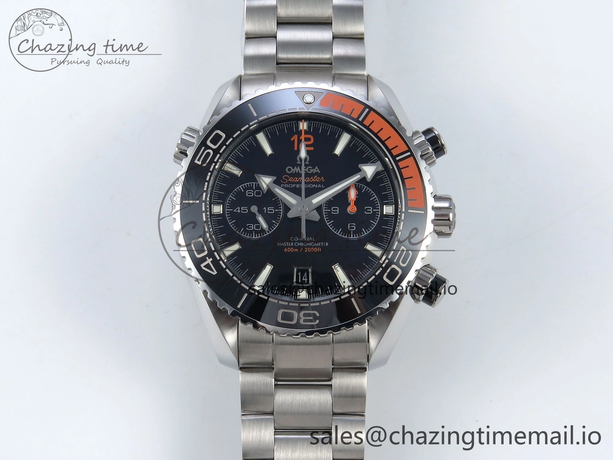 Planet Ocean Master Chronometer 600M 45.5mm SS SCF 1:1 Best Edition Black Orange Bezel Black Dial on SS Bracelet A9900 Super Clone