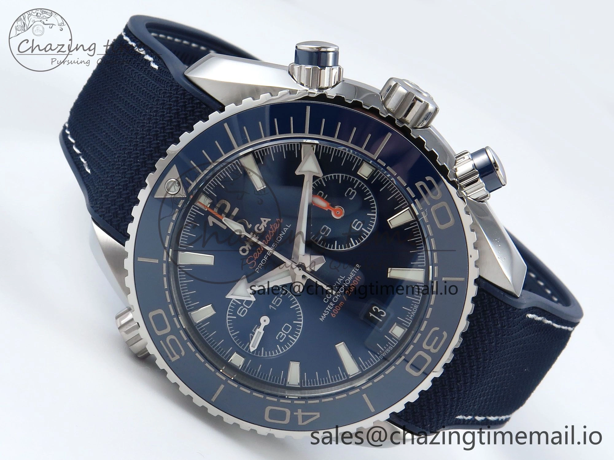Planet Ocean Master Chronometer 600M 45.5mm SS SCF 1:1 Best Edition Blue Bezel Blue Dial on Blue Rubber Strap A9900 Super Clone