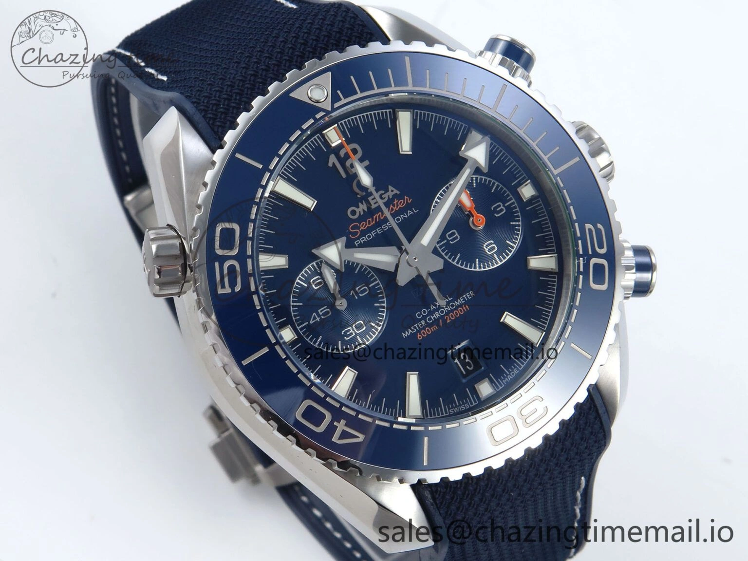 Planet Ocean Master Chronometer 600M 45.5mm SS SCF 1:1 Best Edition Blue Bezel Blue Dial on Blue Rubber Strap A9900 Super Clone