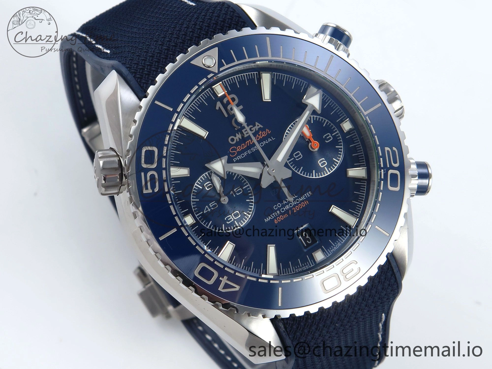 Planet Ocean Master Chronometer 600M 45.5mm SS SCF 1:1 Best Edition Blue Bezel Blue Dial on Blue Rubber Strap A9900 Super Clone
