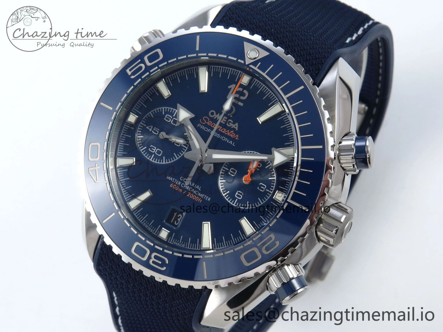 Planet Ocean Master Chronometer 600M 45.5mm SS SCF 1:1 Best Edition Blue Bezel Blue Dial on Blue Rubber Strap A9900 Super Clone