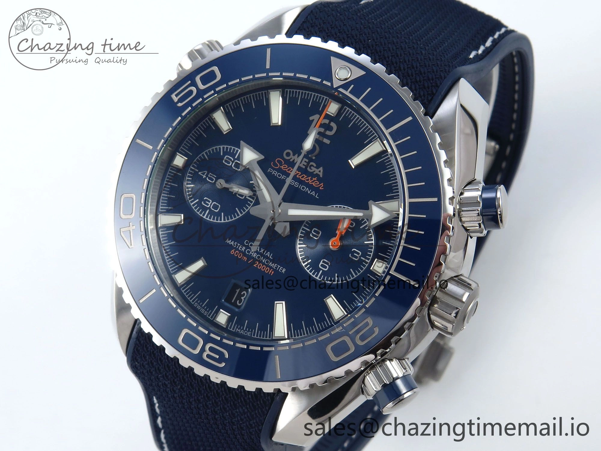 Planet Ocean Master Chronometer 600M 45.5mm SS SCF 1:1 Best Edition Blue Bezel Blue Dial on Blue Rubber Strap A9900 Super Clone