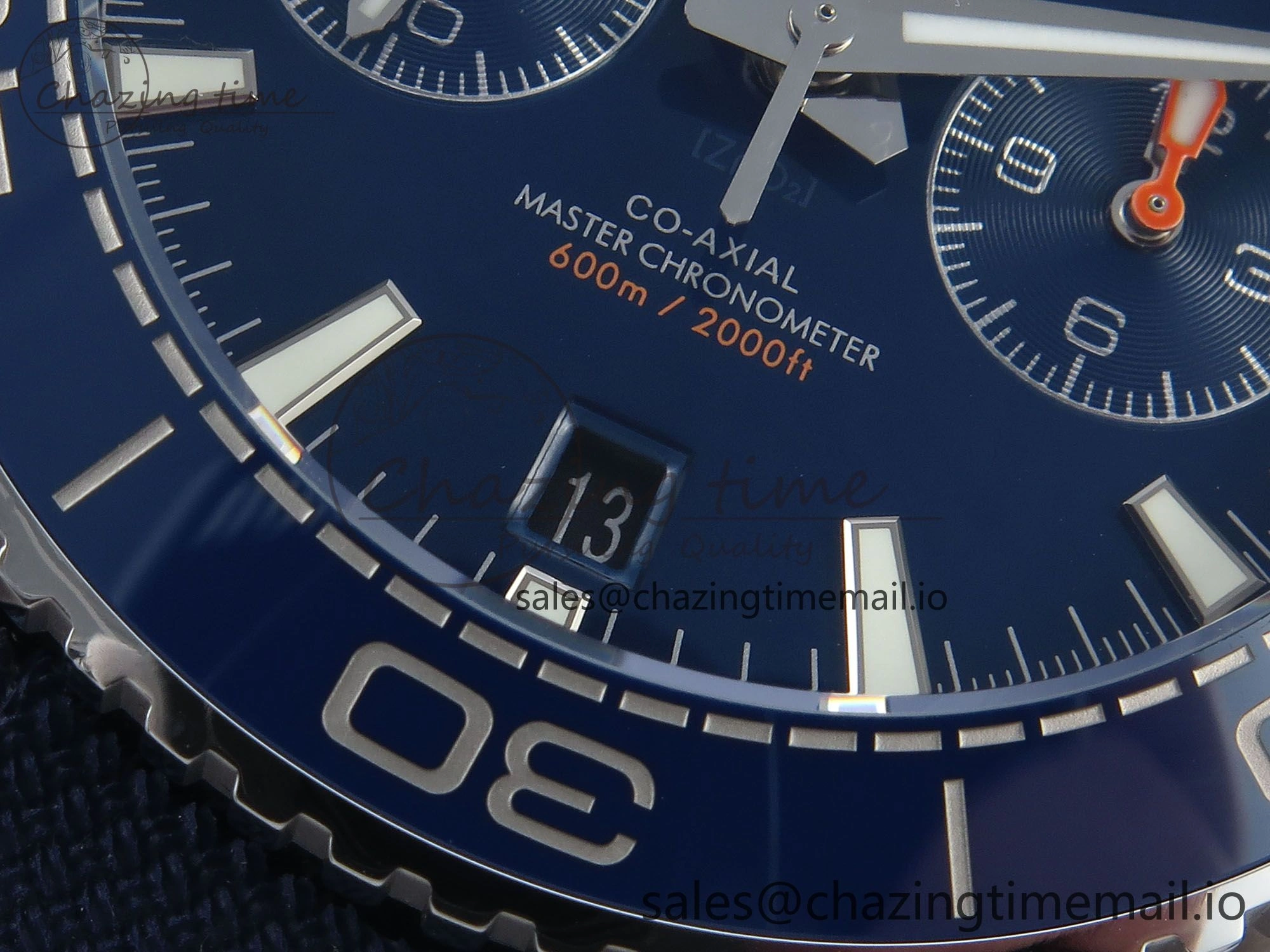 Planet Ocean Master Chronometer 600M 45.5mm SS SCF 1:1 Best Edition Blue Bezel Blue Dial on Blue Rubber Strap A9900 Super Clone
