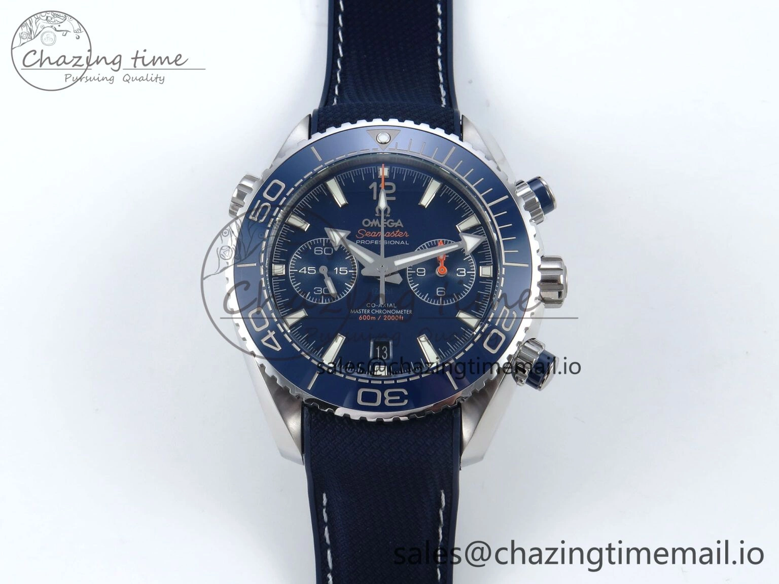 Planet Ocean Master Chronometer 600M 45.5mm SS SCF 1:1 Best Edition Blue Bezel Blue Dial on Blue Rubber Strap A9900 Super Clone