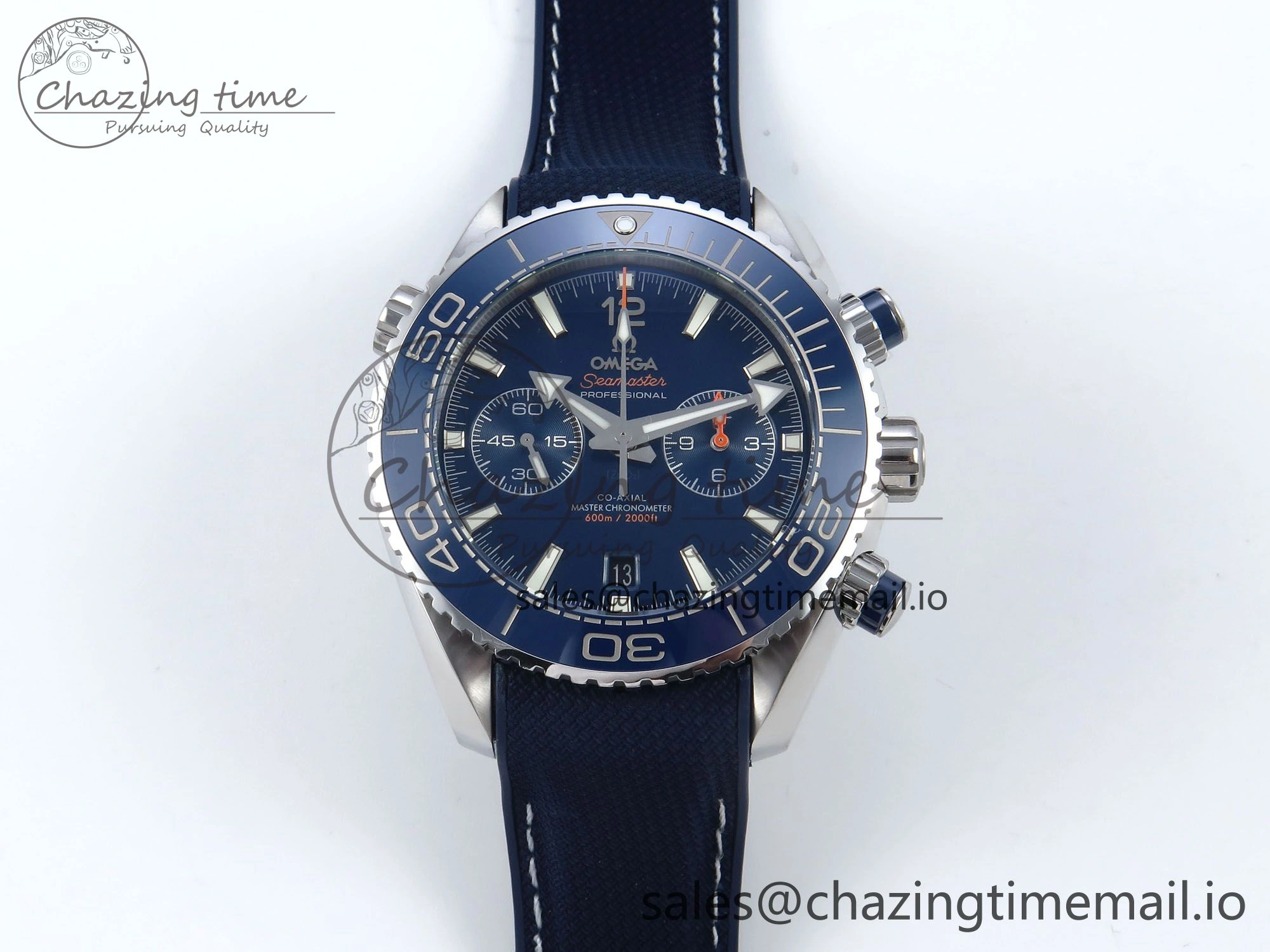 Planet Ocean Master Chronometer 600M 45.5mm SS SCF 1:1 Best Edition Blue Bezel Blue Dial on Blue Rubber Strap A9900 Super Clone