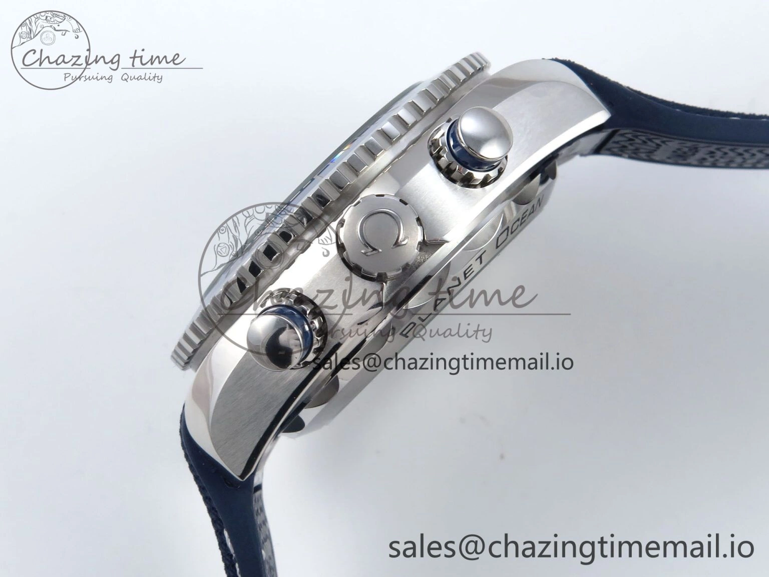 Planet Ocean Master Chronometer 600M 45.5mm SS SCF 1:1 Best Edition Blue Bezel Blue Dial on Blue Rubber Strap A9900 Super Clone