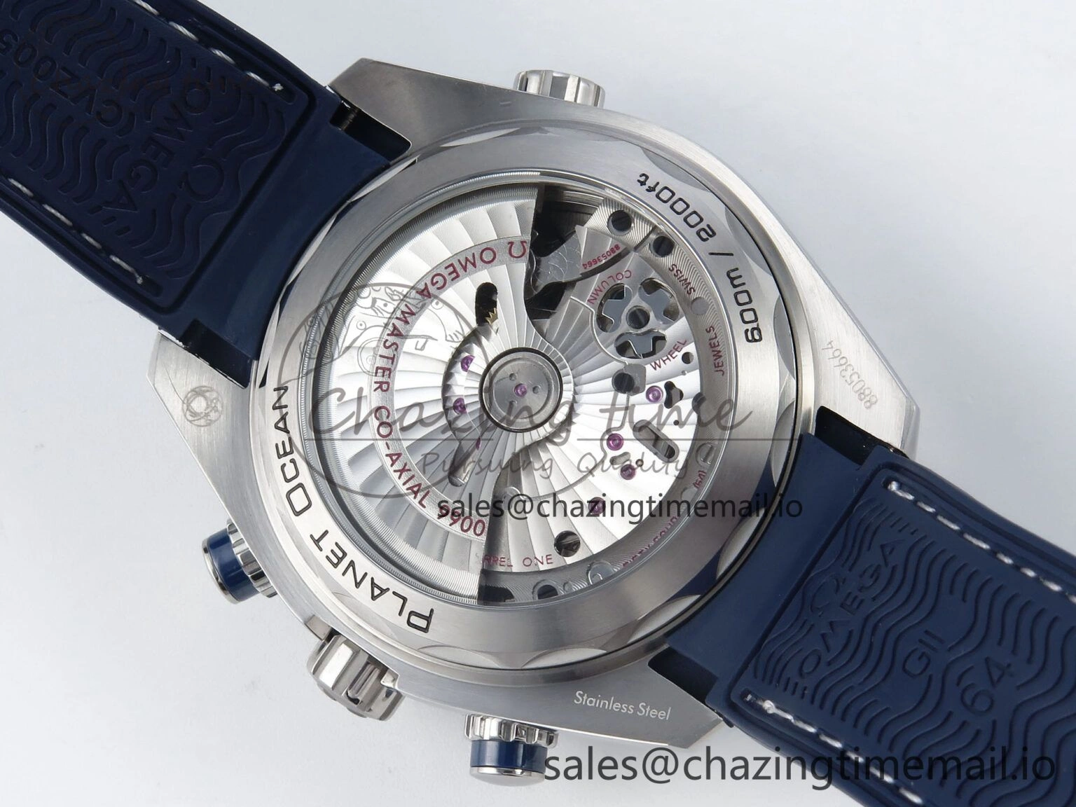 Planet Ocean Master Chronometer 600M 45.5mm SS SCF 1:1 Best Edition Blue Bezel Blue Dial on Blue Rubber Strap A9900 Super Clone