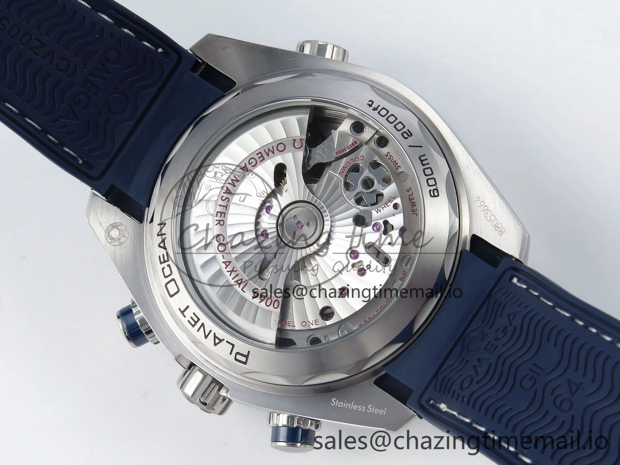 Planet Ocean Master Chronometer 600M 45.5mm SS SCF 1:1 Best Edition Blue Bezel Blue Dial on Blue Rubber Strap A9900 Super Clone