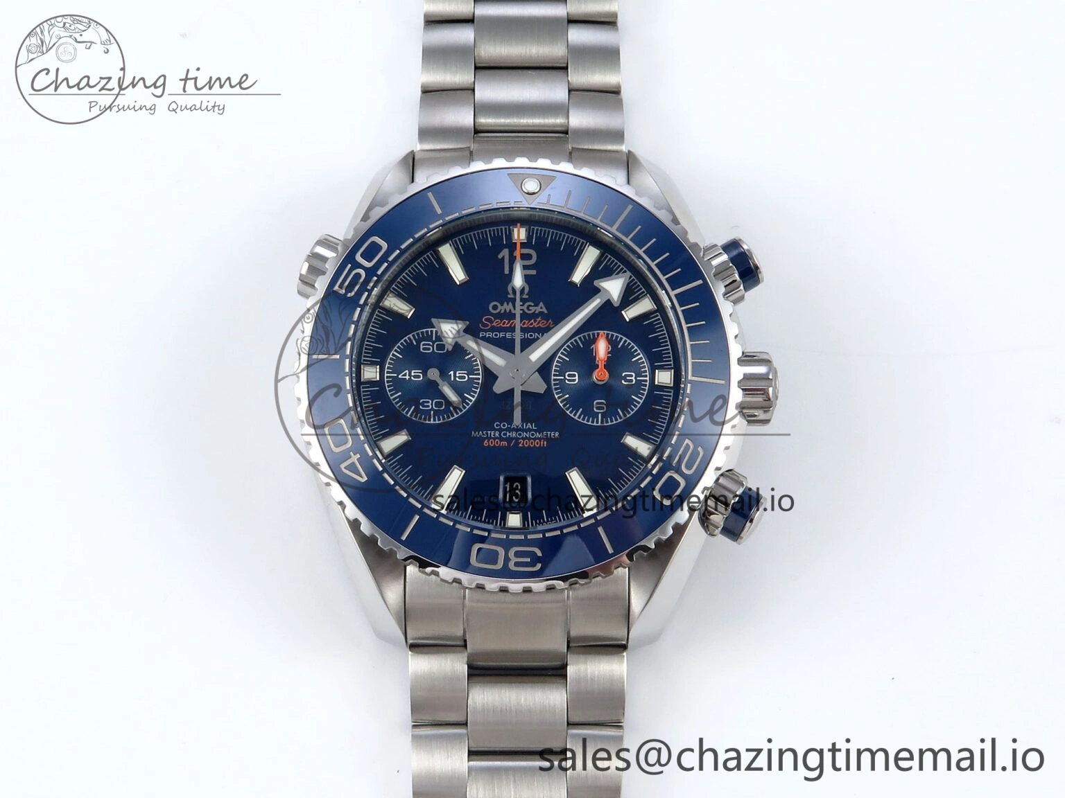 Planet Ocean Master Chronometer 600M 45.5mm SS SCF 1:1 Best Edition Blue Bezel Blue Dial on SS Bracelet A9900 Super Clone