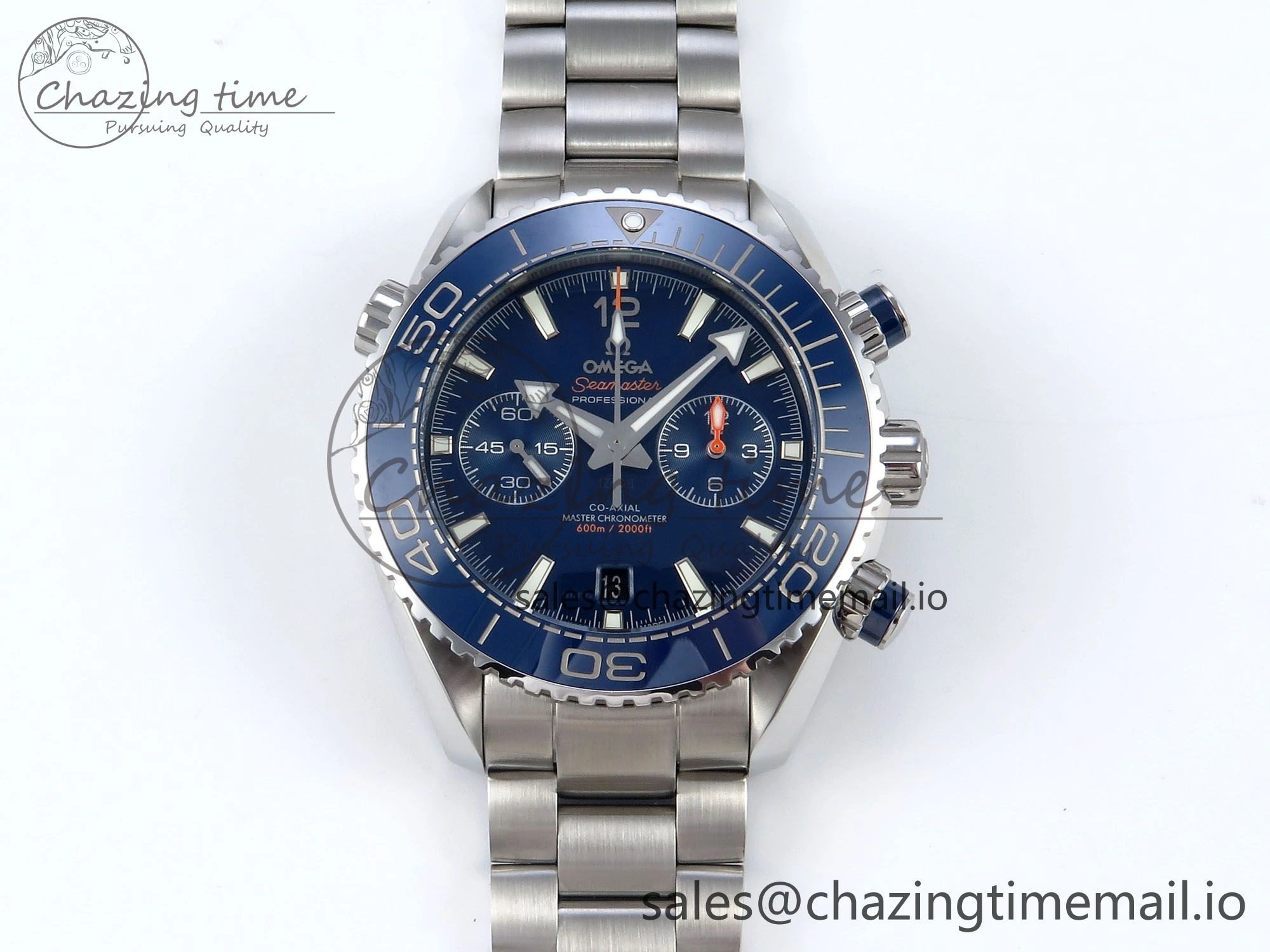 Planet Ocean Master Chronometer 600M 45.5mm SS SCF 1:1 Best Edition Blue Bezel Blue Dial on SS Bracelet A9900 Super Clone