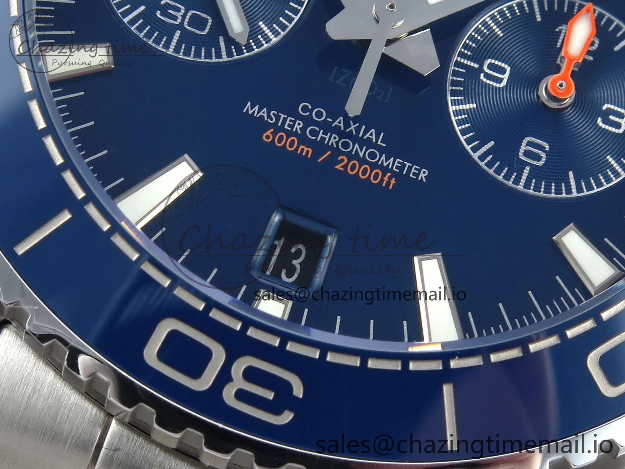 Planet Ocean Master Chronometer 600M 45.5mm SS SCF 1:1 Best Edition Blue Bezel Blue Dial on SS Bracelet A9900 Super Clone