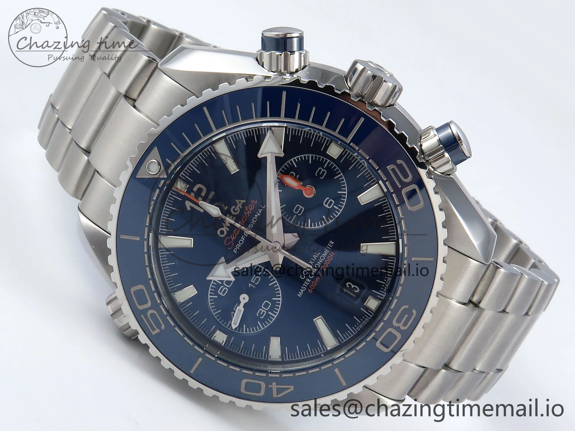 Planet Ocean Master Chronometer 600M 45.5mm SS SCF 1:1 Best Edition Blue Bezel Blue Dial on SS Bracelet A9900 Super Clone