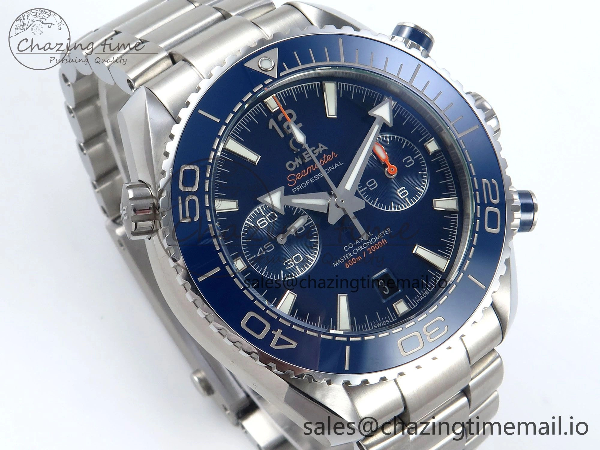 Planet Ocean Master Chronometer 600M 45.5mm SS SCF 1:1 Best Edition Blue Bezel Blue Dial on SS Bracelet A9900 Super Clone